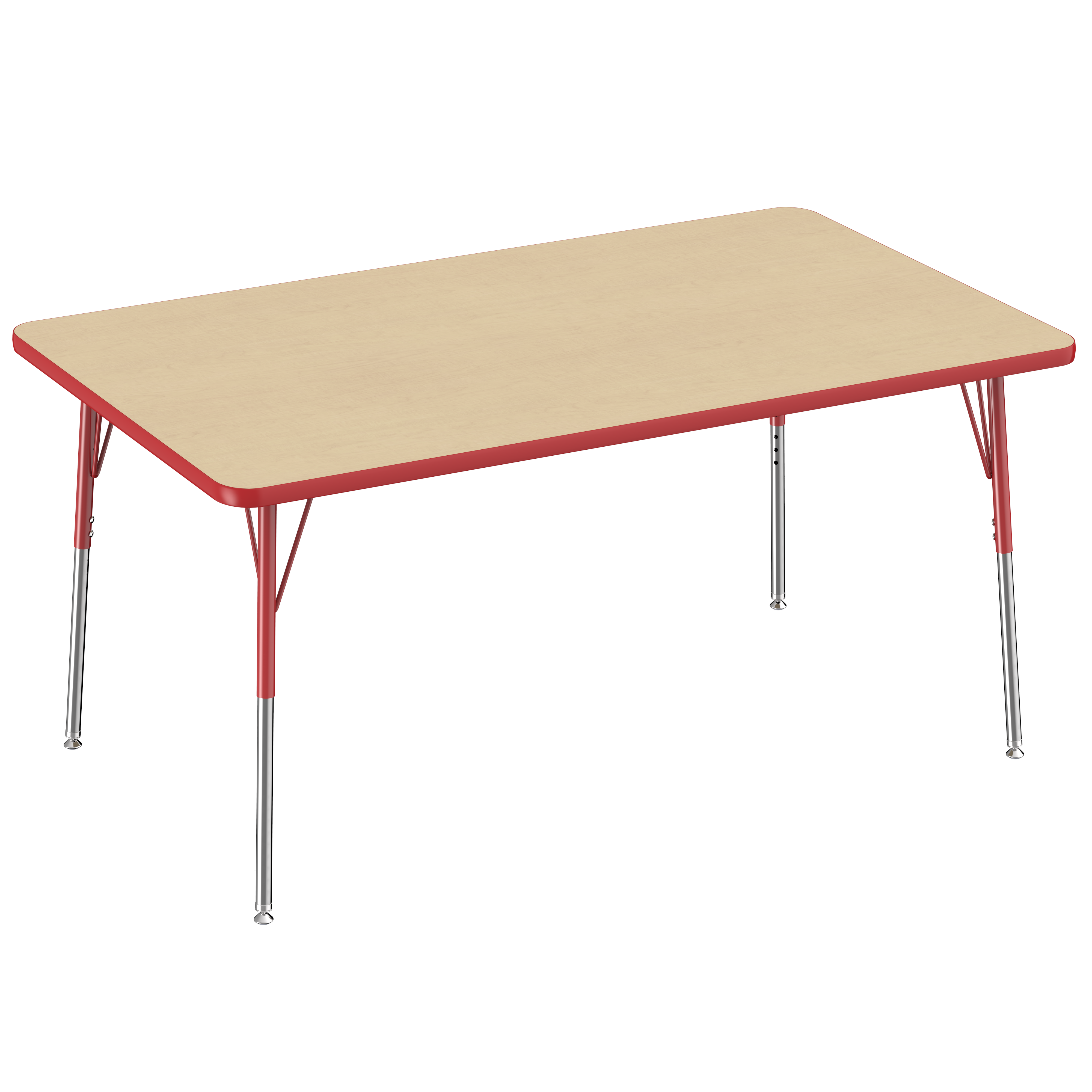 36" x 60" Rectangle T-Molding Activity Table with Adjustable Standard Swivel Glide Legs - Maple/Red
