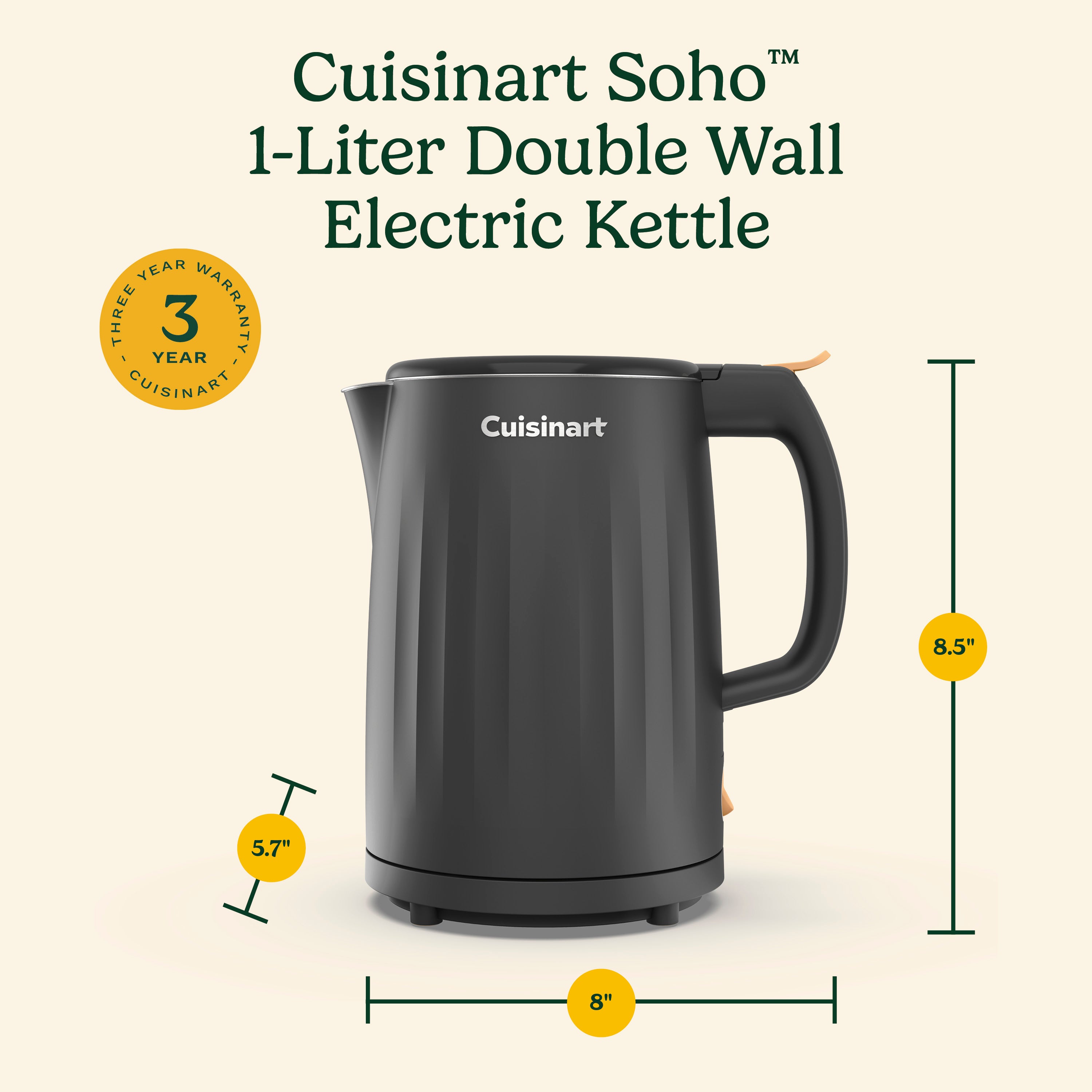 Soho™ 1-Liter Double-Wall Electric Kettle - Warm Black