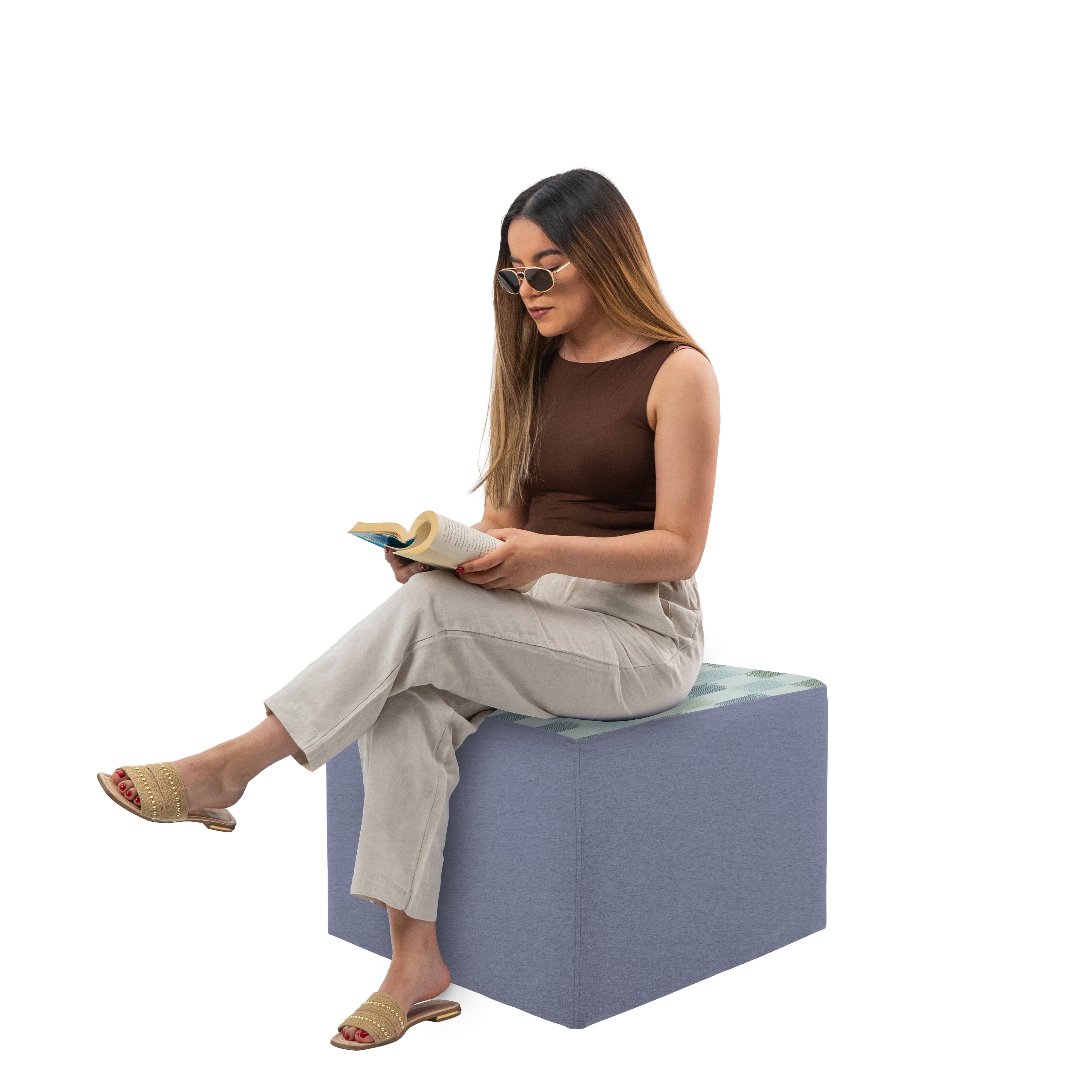 Outdoor 24" Square Ottoman with Sunbrella, 18" H - Dream Mist/Canvas Haze