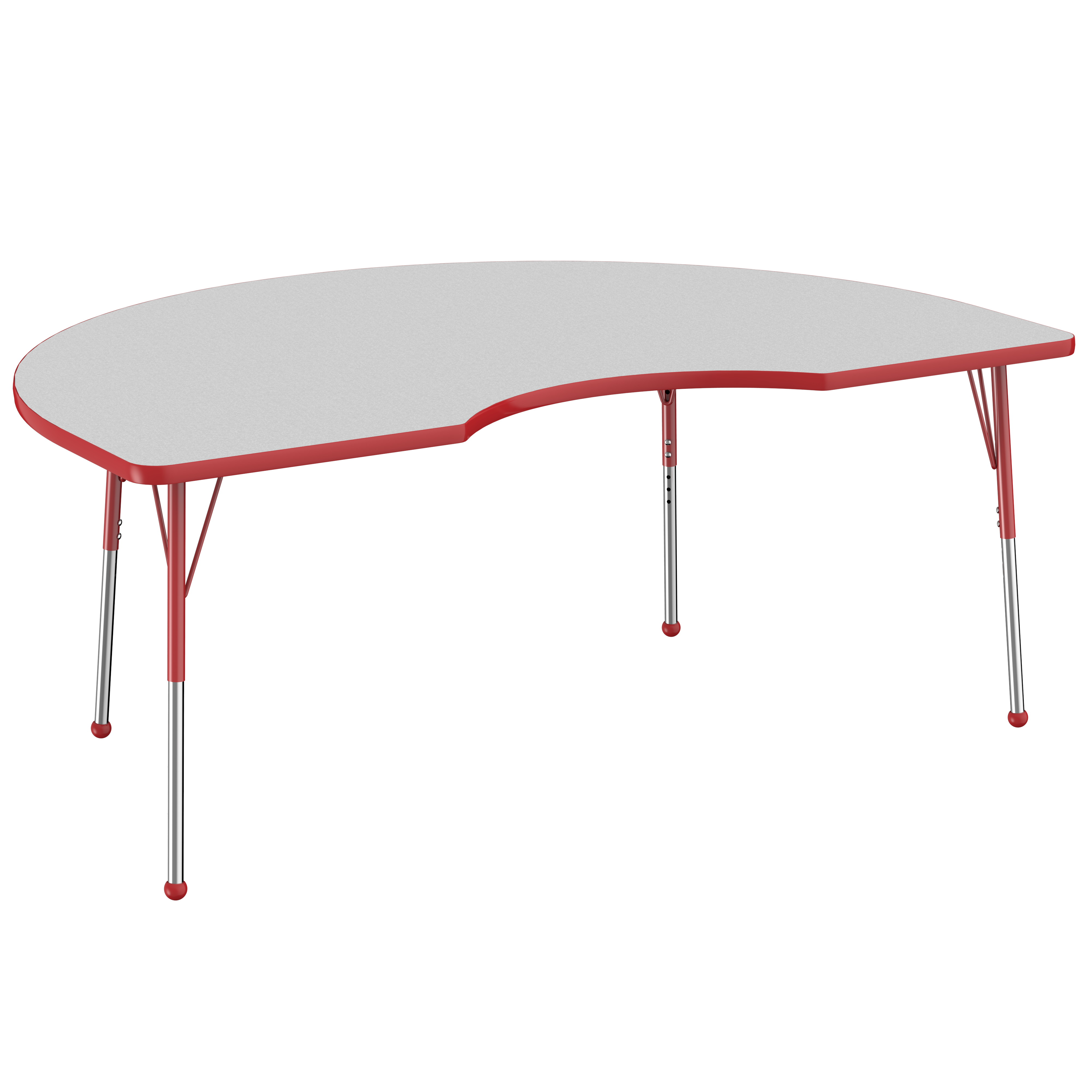 48" x 72" Kidney T-Molding Activity Table with Adjustable Standard Ball Glide Legs - Gray/Red
