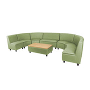 Kid Comfort Collective Modular Curved Seating with Coffee Table, 8-Piece Set - Fern Green/Maple Grain