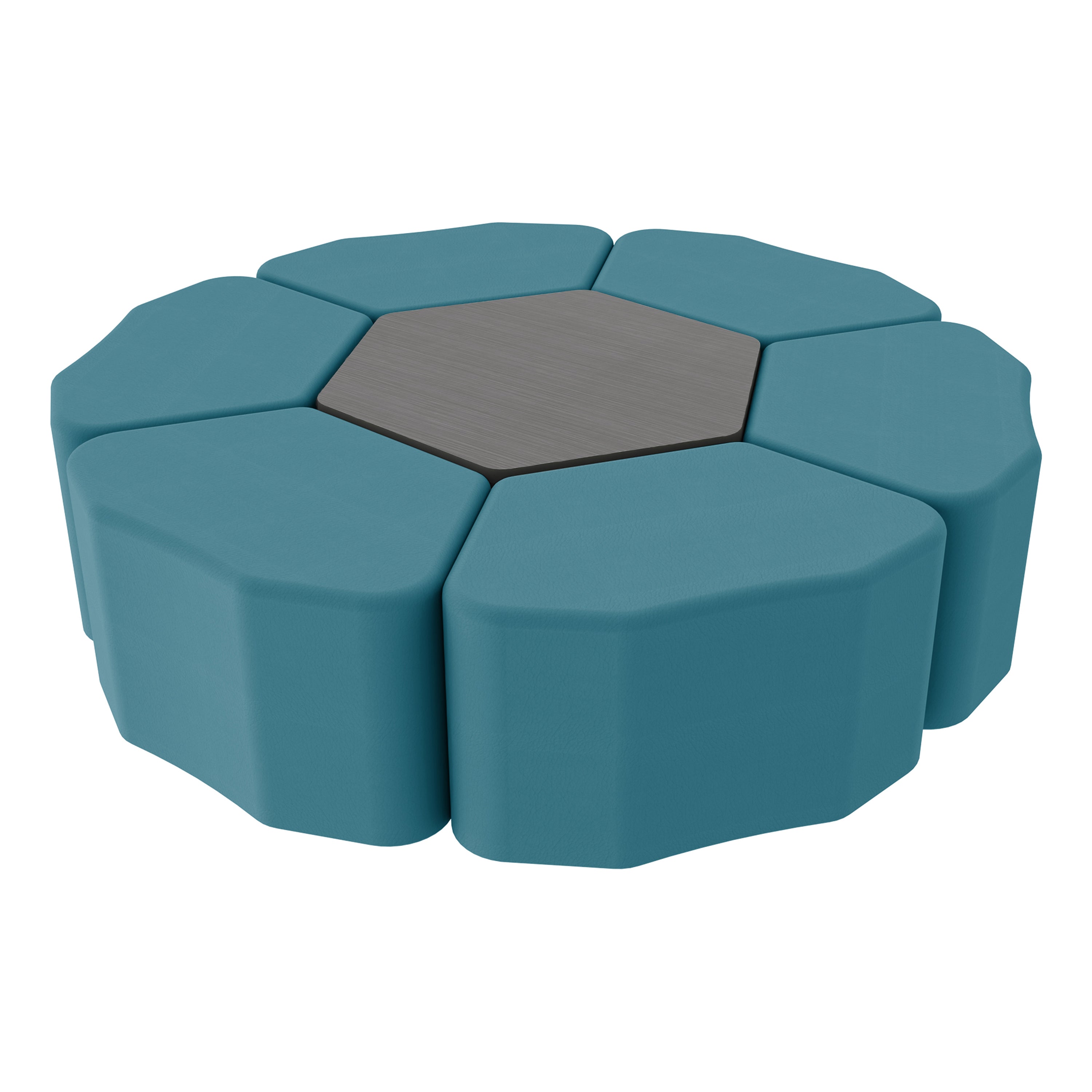 Pro Series Hexagon Ottoman Table with Petal 18" H Seating, 7-Piece Set - Teal/Cosmic Strandz