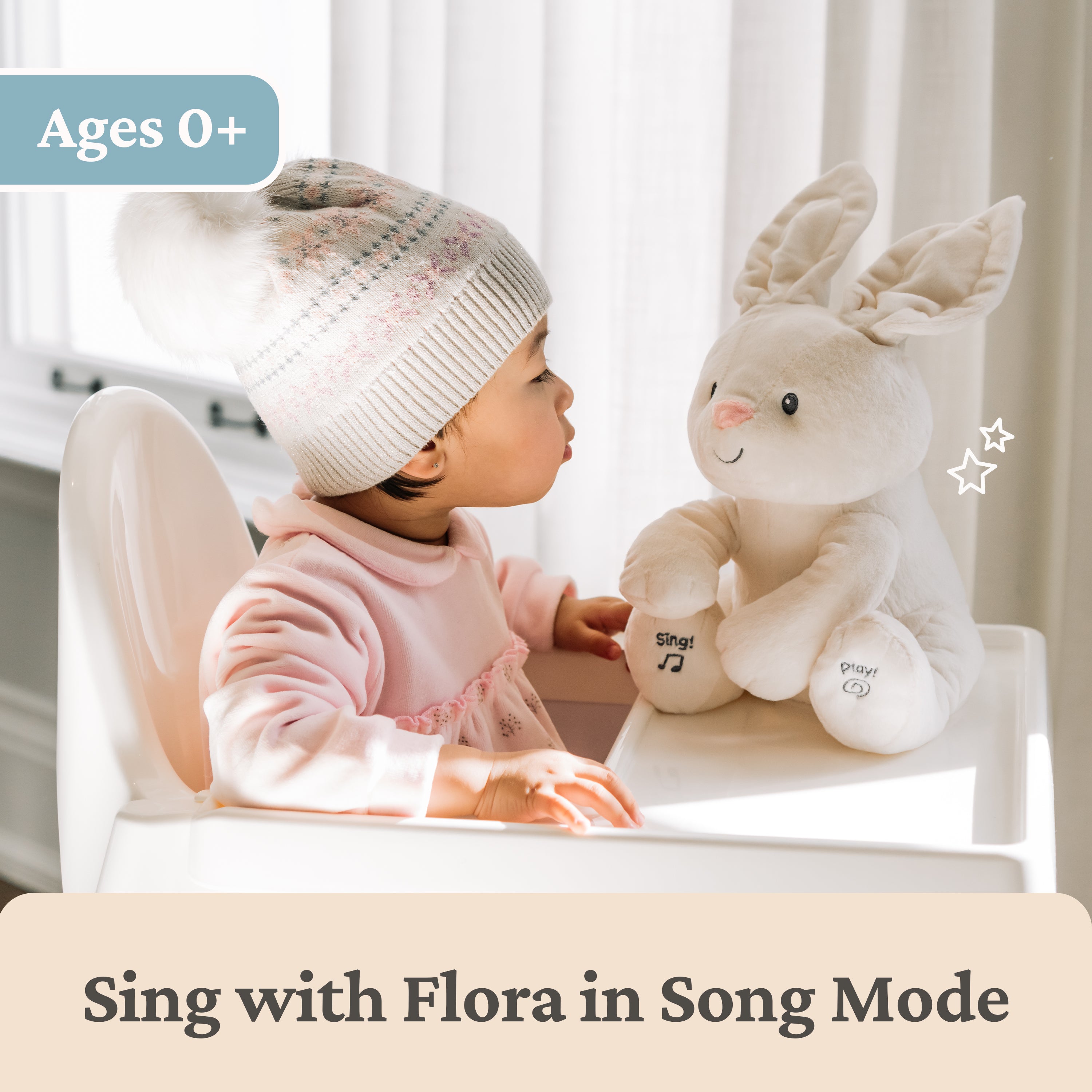 Baby GUND Flora the Bunny Animated Plush, Singing Stuffed Animal Toy for Ages 0 and Up, Cream, 12" Styles May Vary