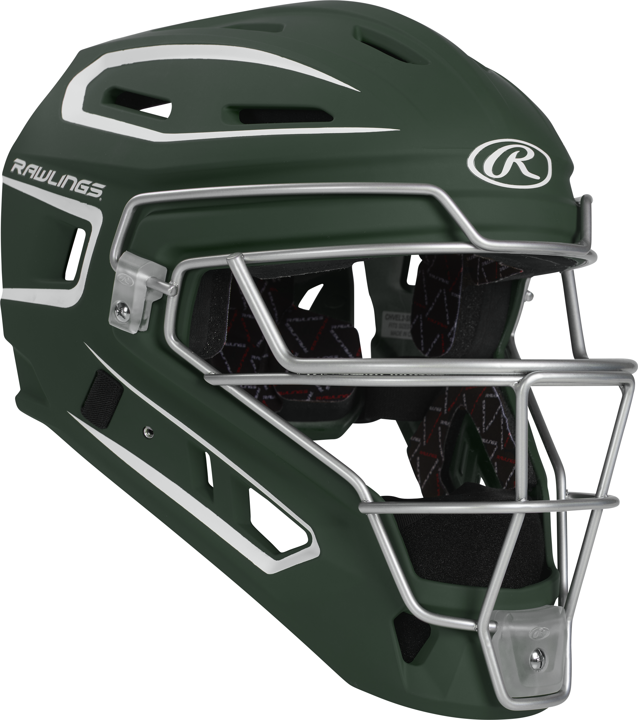 Rawlings Velo 2.0 Matte Senior Catchers Helmet - Dark Green/White