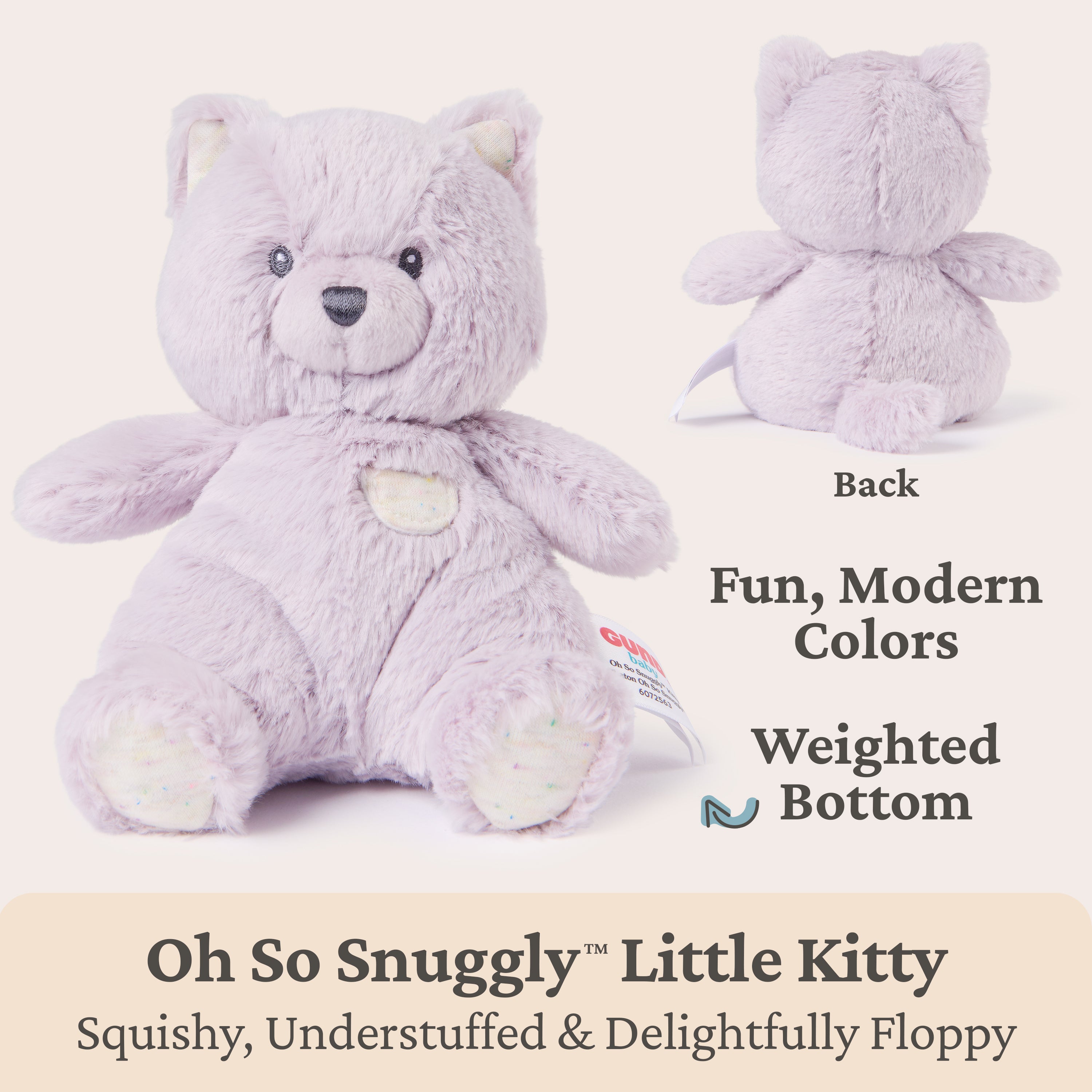 Baby GUND Oh So Snuggly Littles Kitten, Small Stuffed Animals, Cat Stuffed Animal, Plush Toys for Infants and Toddlers, Purple, 7”