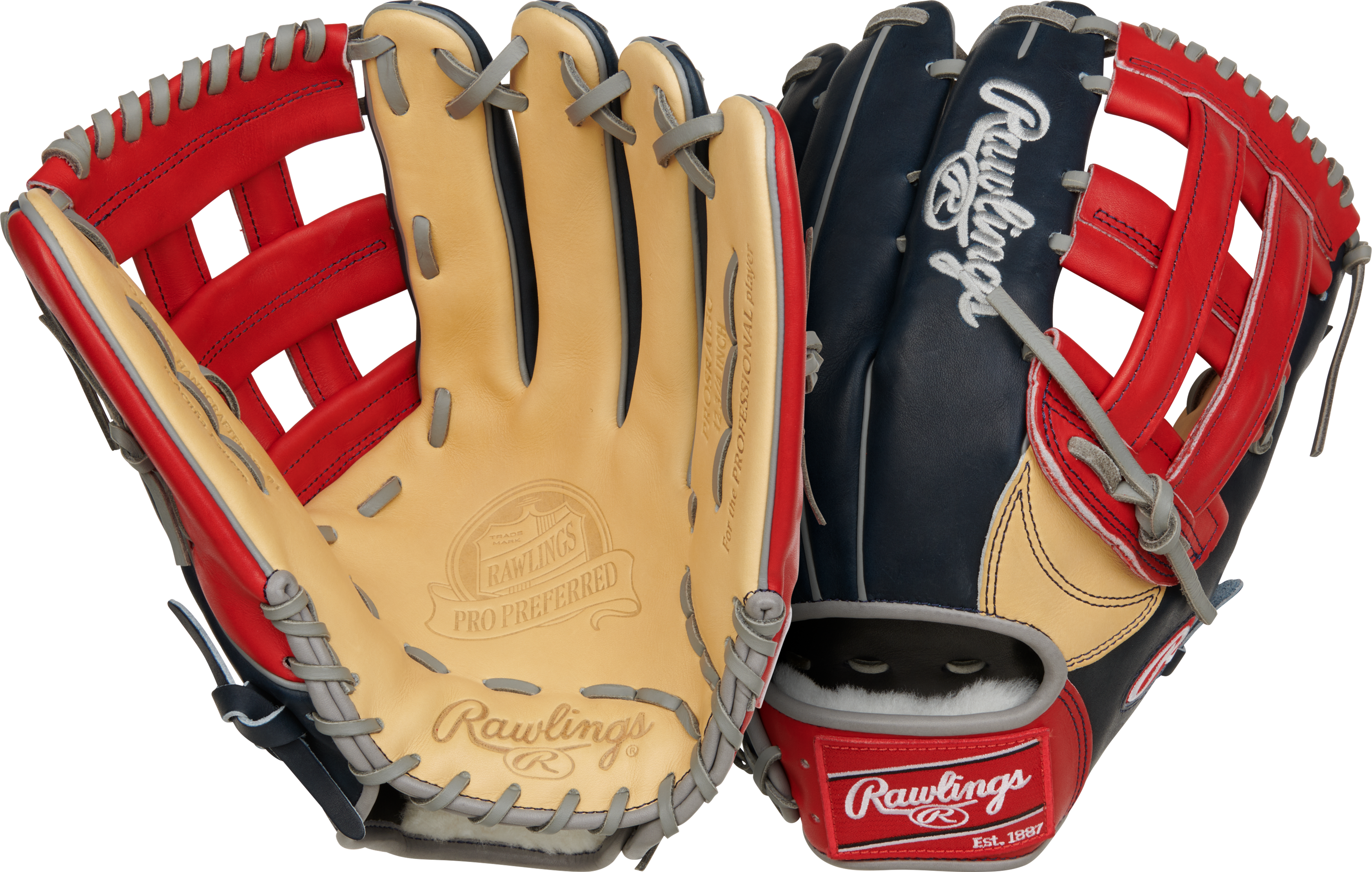 Rawlings Pro Preferred Series Ronald Acuna Jr. Gameday Pattern 12.75-Inch Baseball Glove - Right Hand Thrower - Camel/Navy