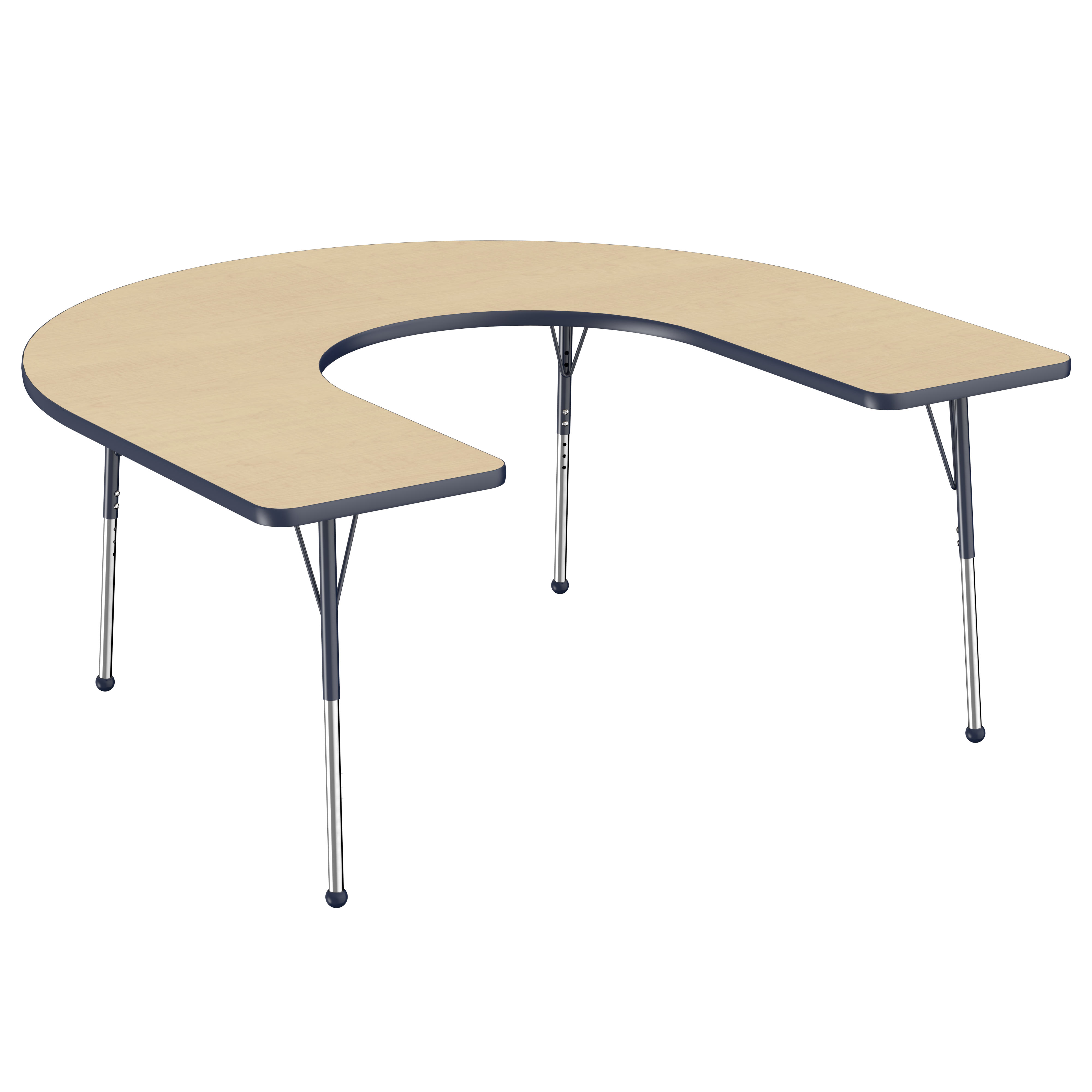 60" x 66" Horseshoe T-Molding Activity Table with Adjustable Standard Ball Glide Legs - Maple/Navy