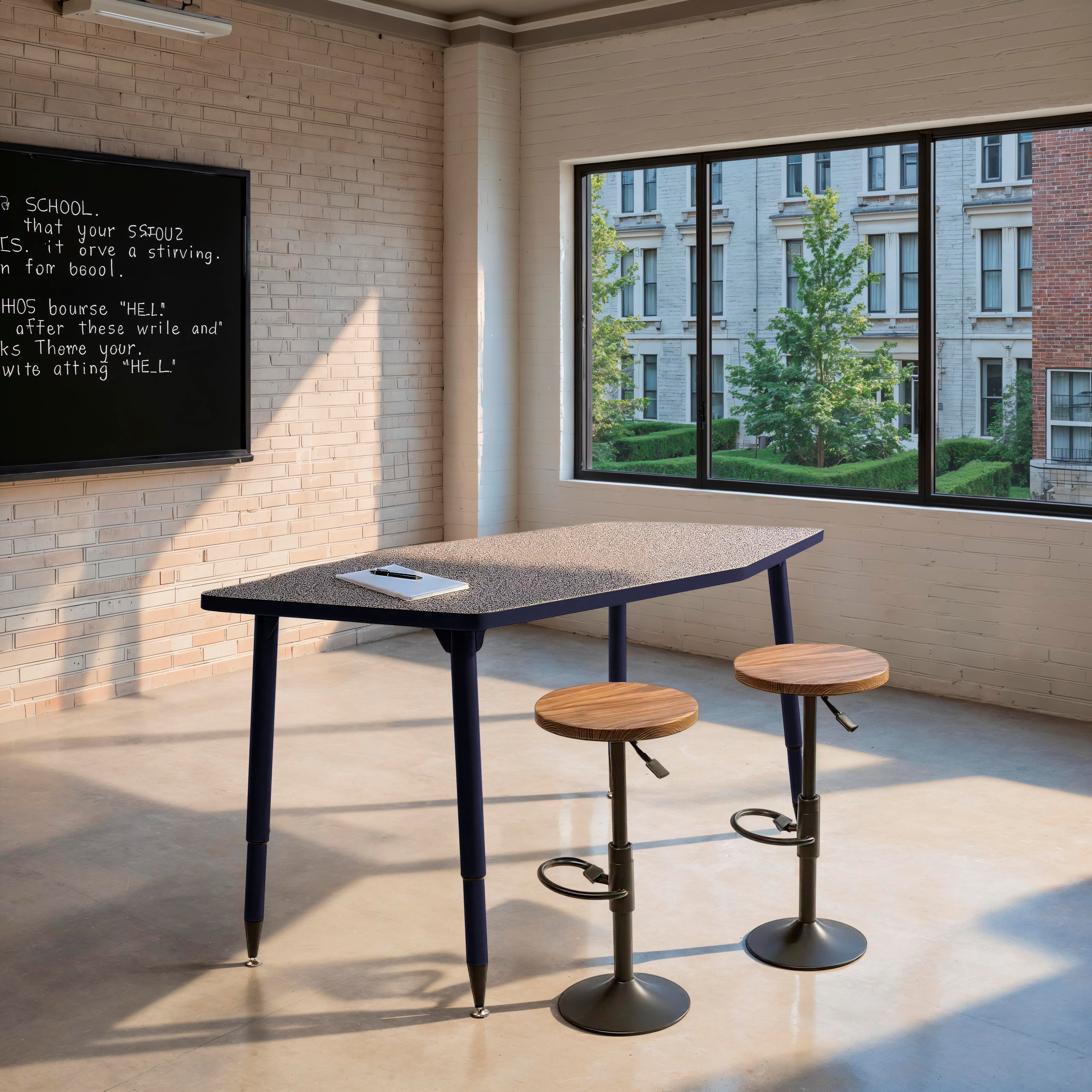 Adapte 34" x 60" Long Hexagon Thermofused Activity Table with Adjustable Tapered Legs - Gray/Navy