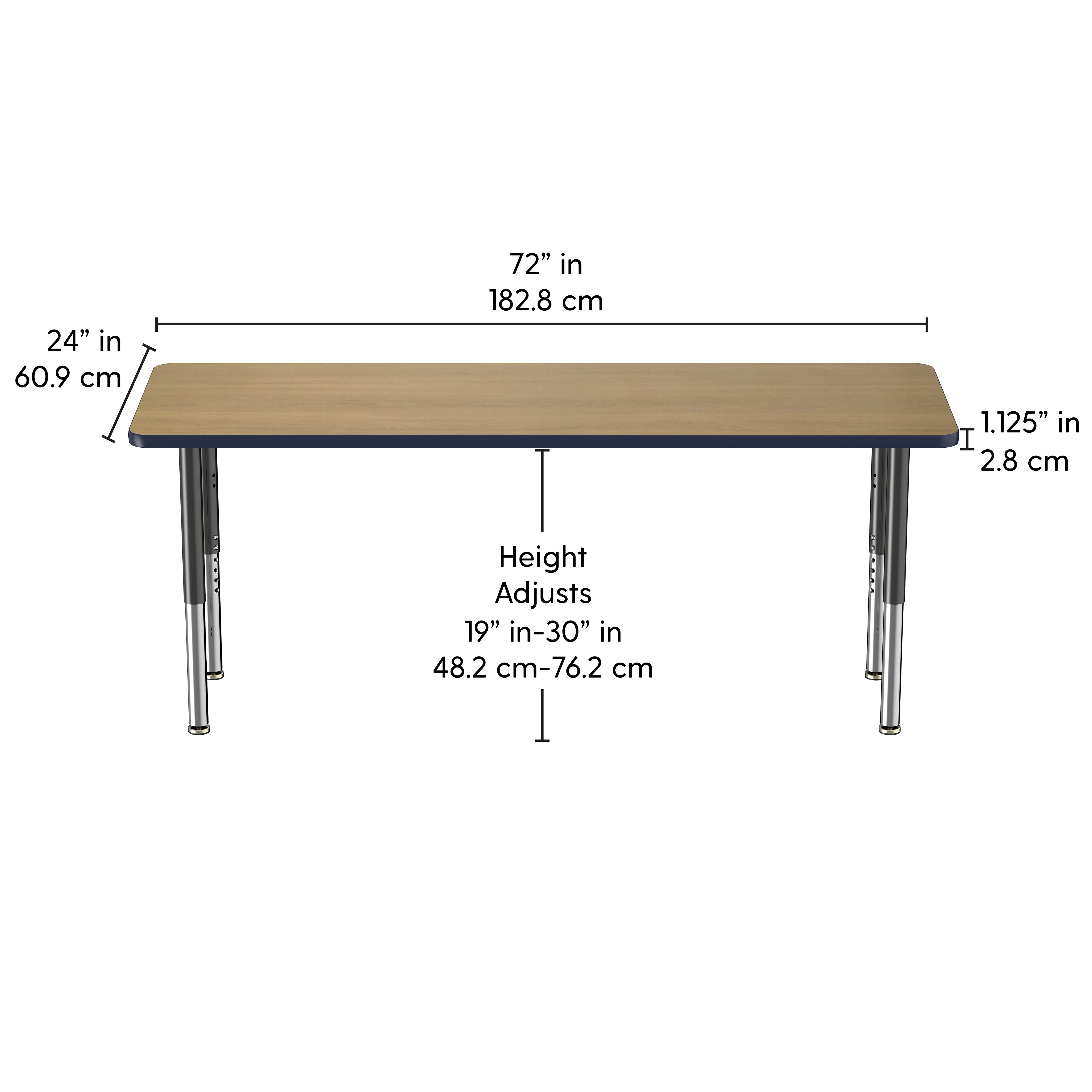 24" x 72" Rectangle T-Molding Activity Table with Adjustable Super Legs - Pasadena Oak/Navy/Black
