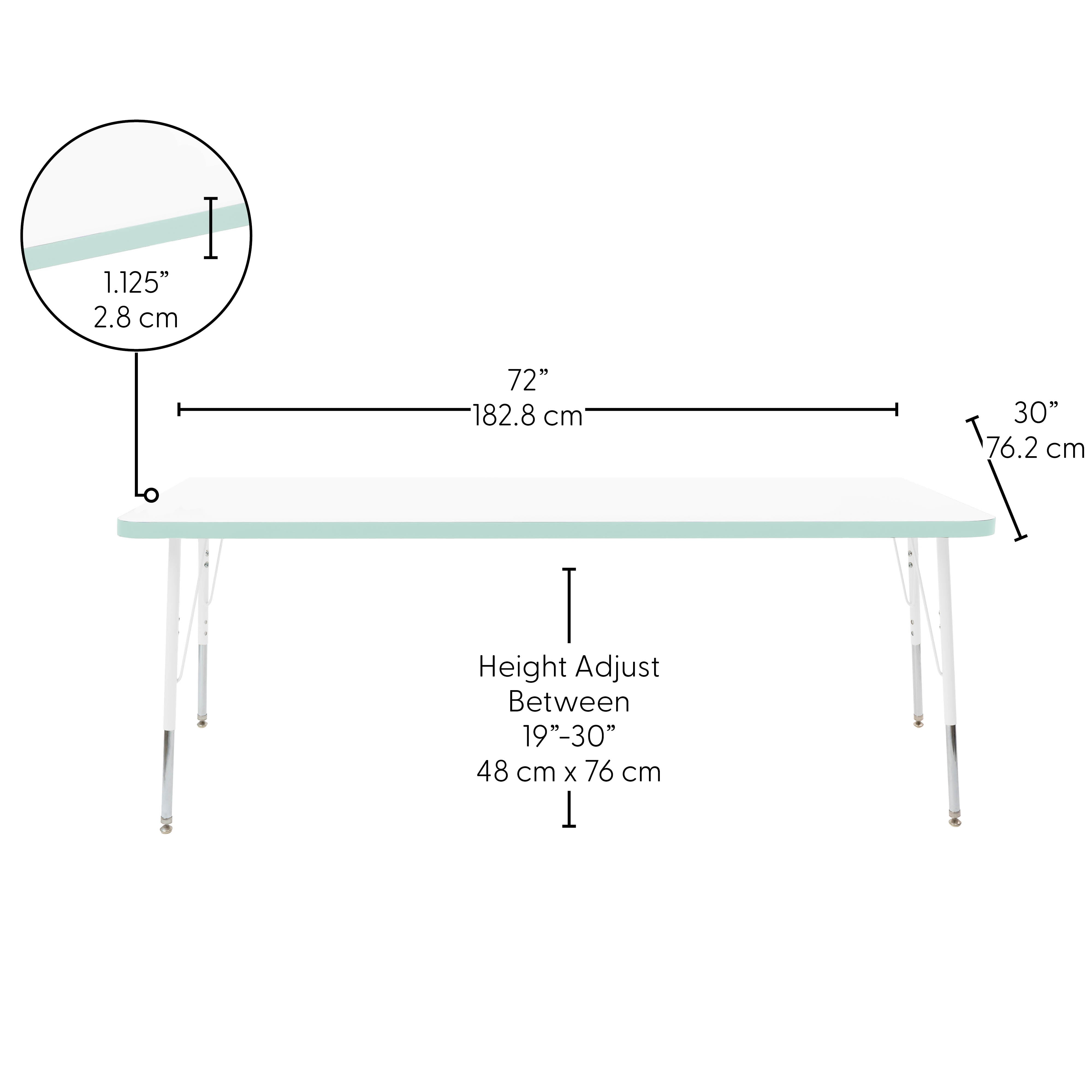 30" x 72" Rectangle Thermofused Activity Table with Adjustable Standard Swivel Glide Legs - White/Seafoam/White
