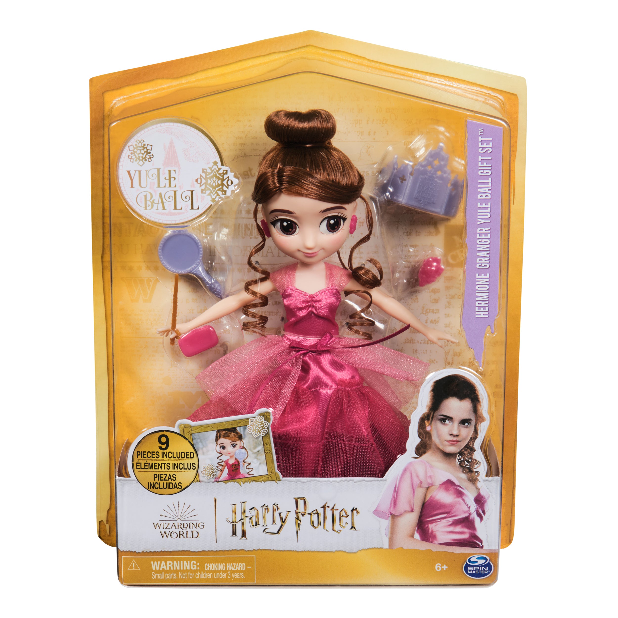 Wizarding World Harry Potter, 8-inch Hermione Granger Doll 9-Piece Yule Ball Gift Set with Doll Accessories, Kids Toys for Ages 6 and up