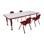 30" x 72" Rectangle Dry-Erase Activity Table with Chunky Legs and 12" Stack Chairs with Ball Glides, 5-Piece Set - Whiteboard/Red