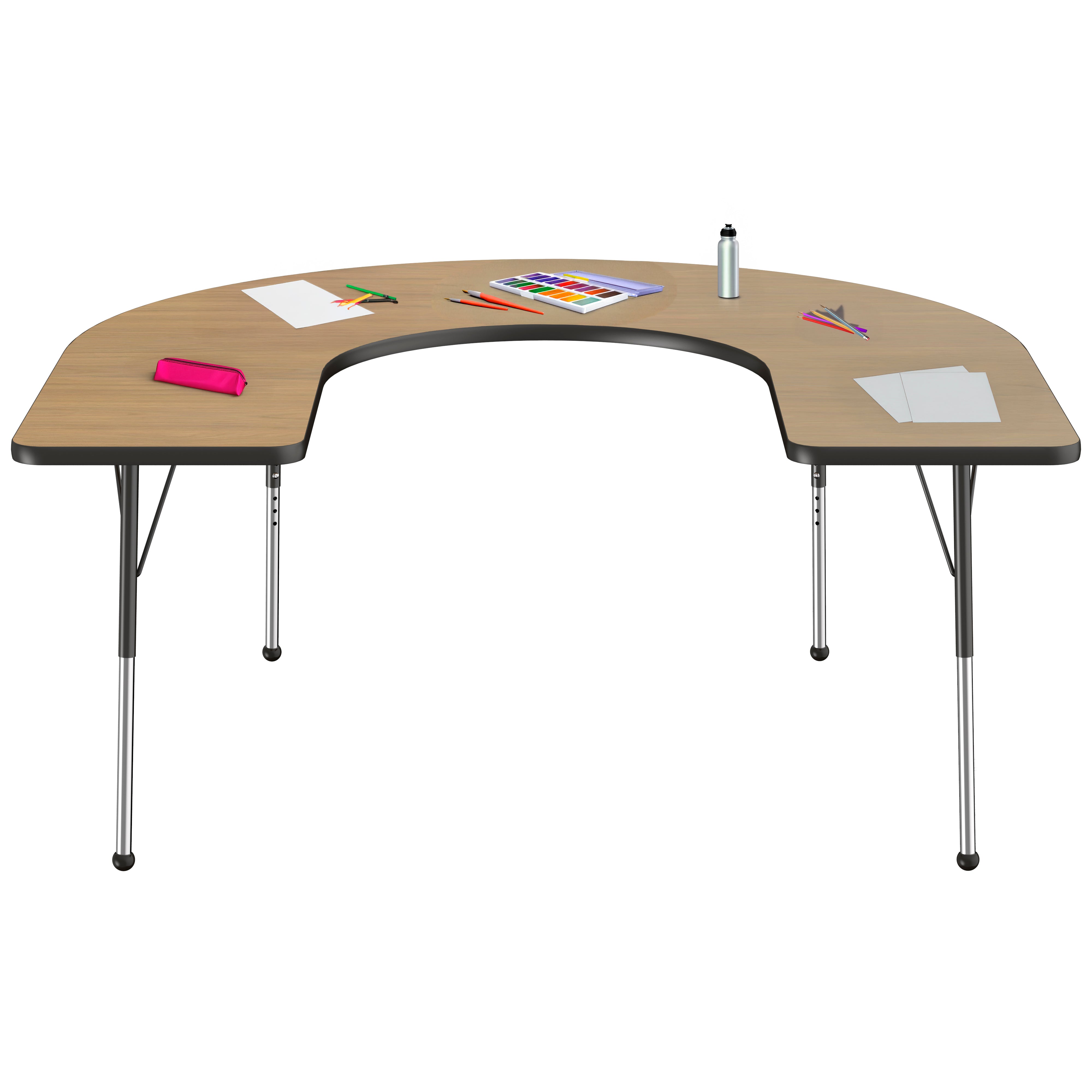 60" x 66" Horseshoe T-Molding Activity Table with Adjustable Standard Ball Glide Legs - Pasadena Oak/Navy
