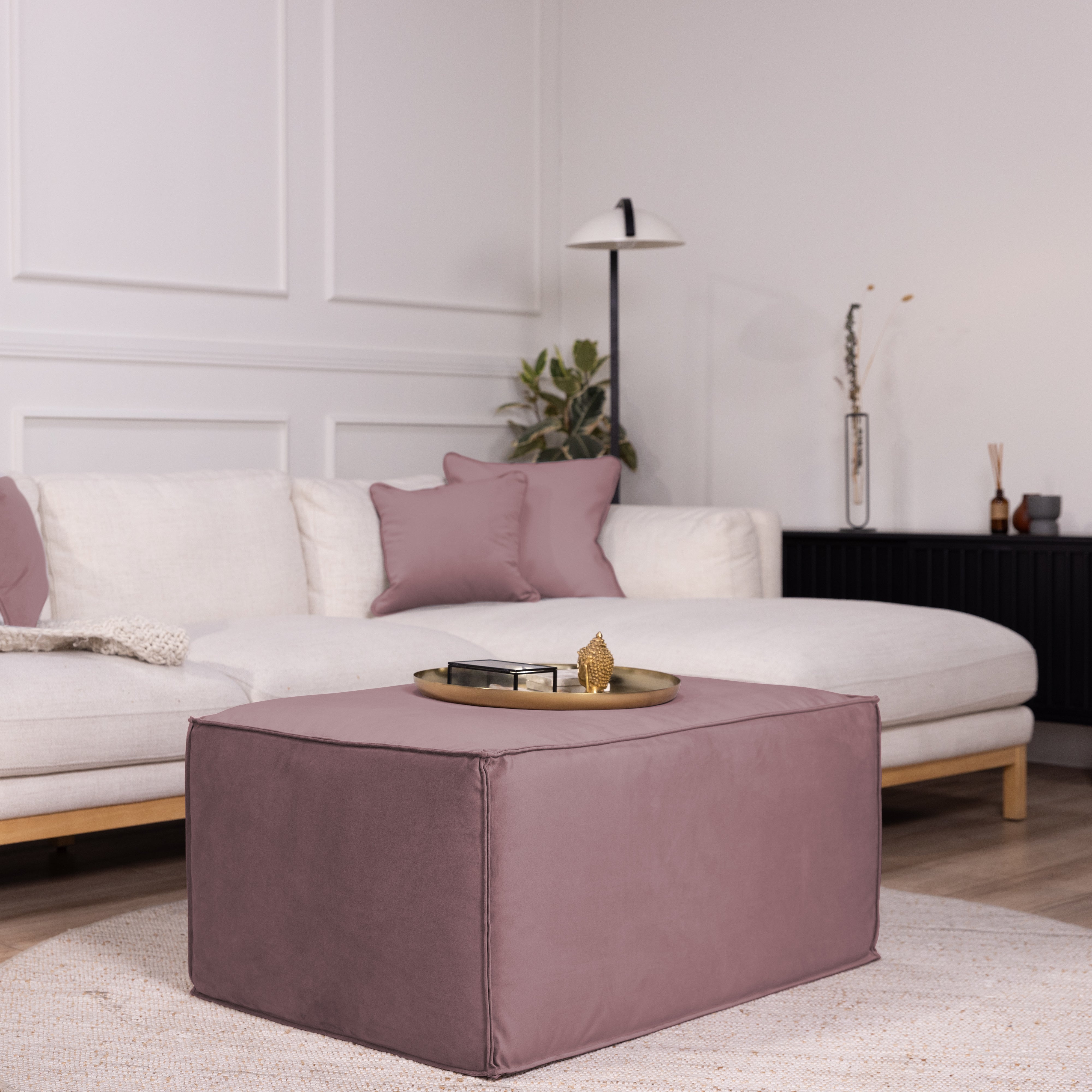 Overstuffed 36" x 24" Rectangle Microfiber Ottoman, 16" Height - Mauve