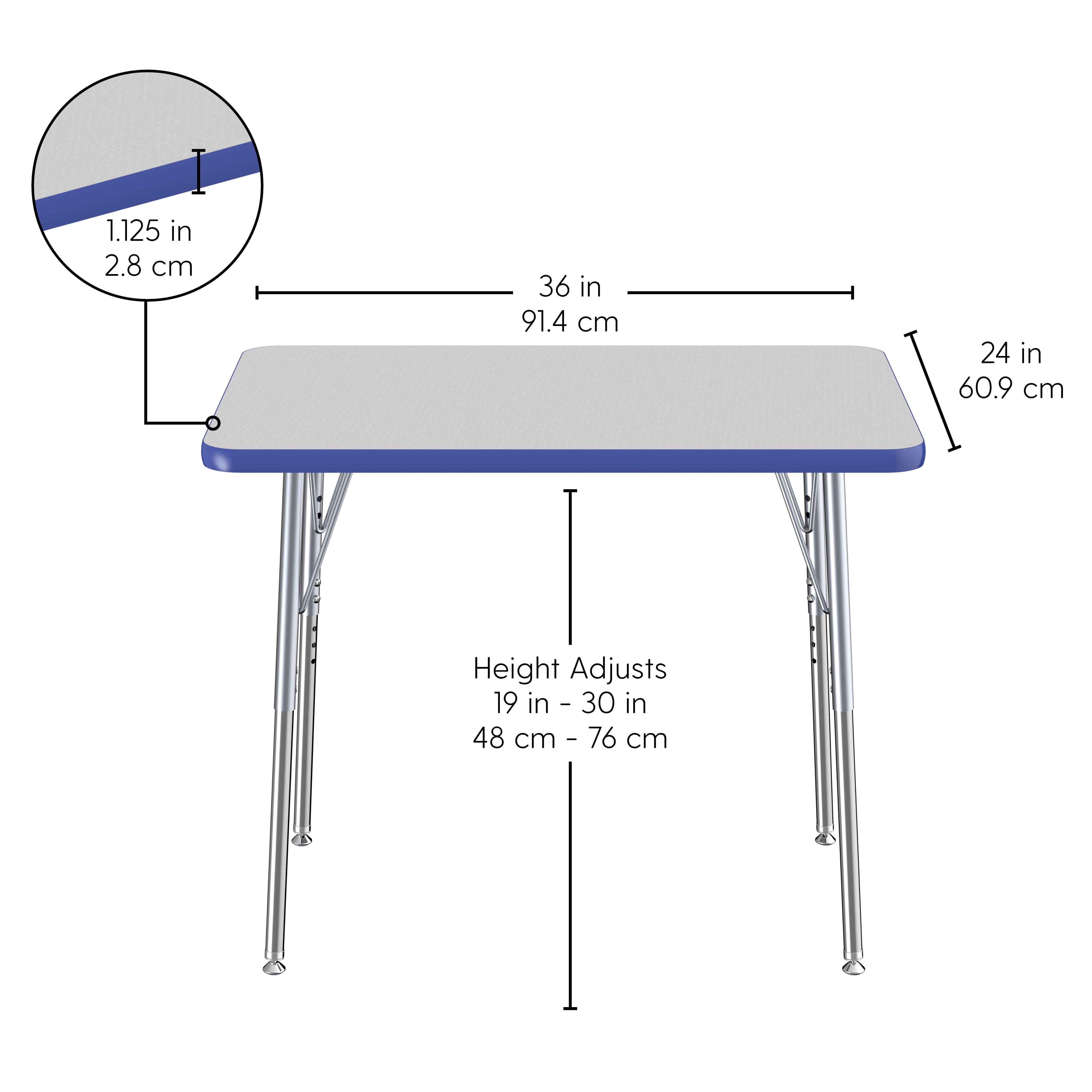 24" x 36" Rectangle T-Molding Activity Table with Adjustable Standard Swivel Glide Legs - Gray/Blue/Silver