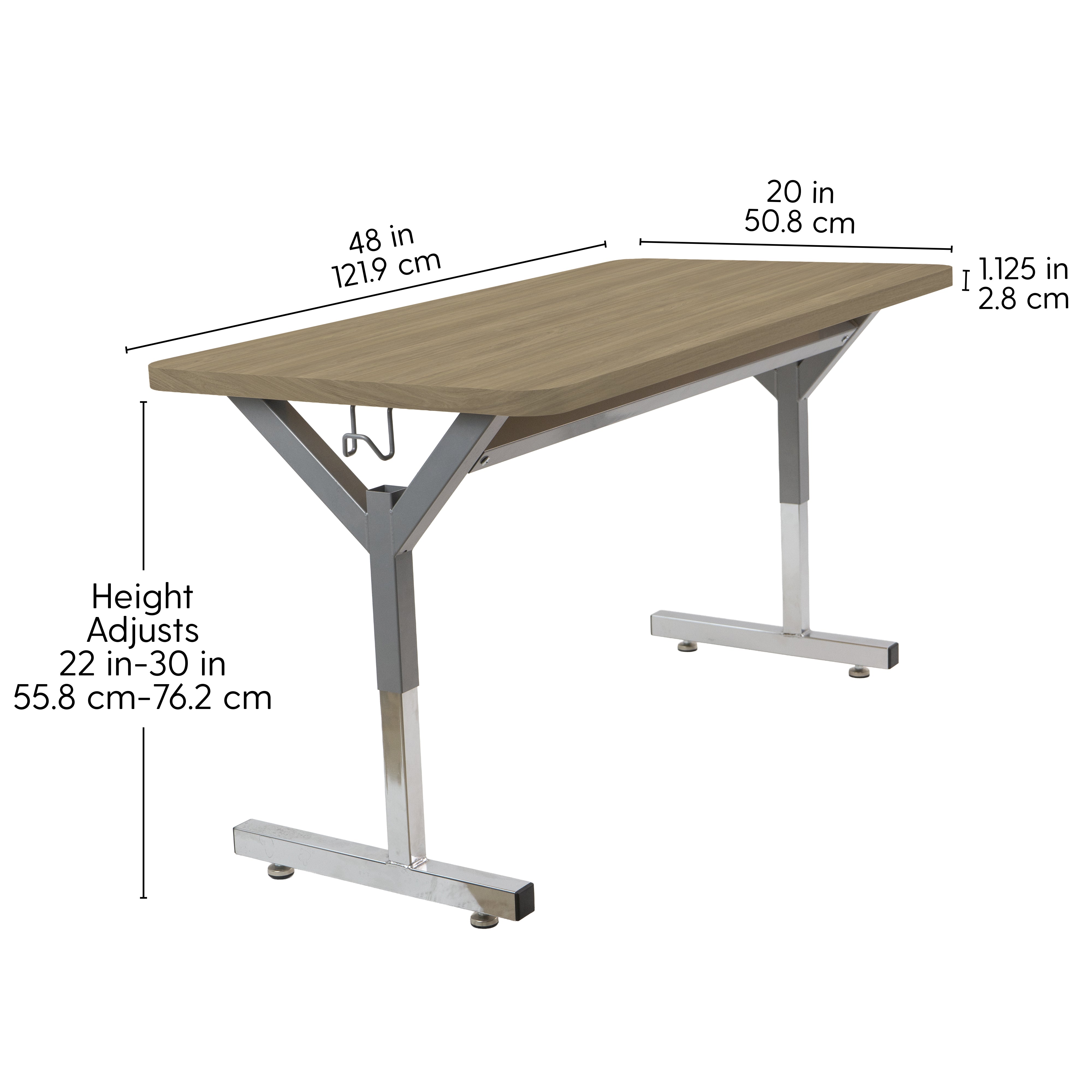 20" x 48" Rectangle Thermofused Table Desk with Adjustable Y-Frame - Pasadena Oak/Silver