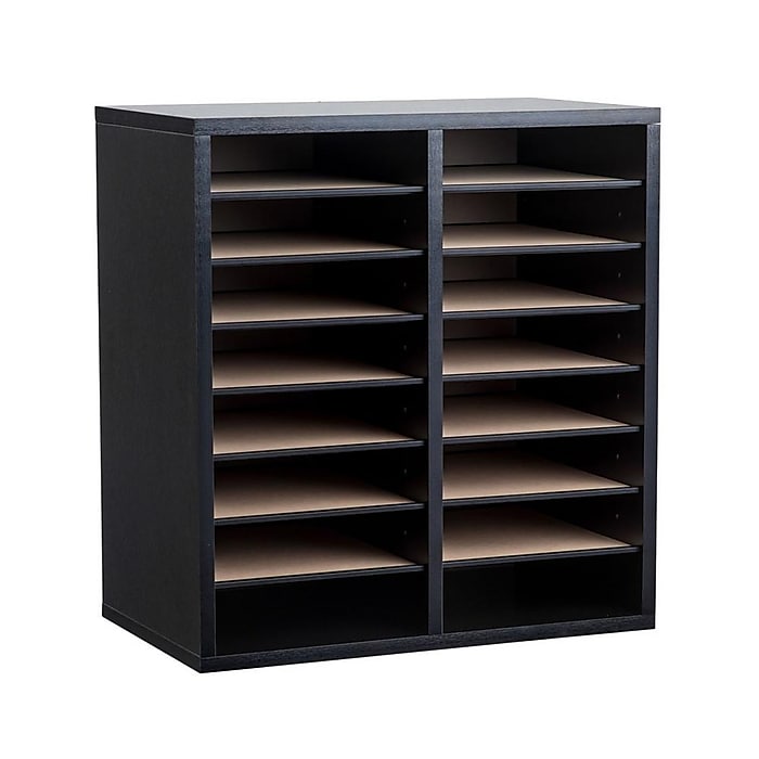 16-Compartment Wood Adjustable Paper Sorter Literature File Organizer, Black