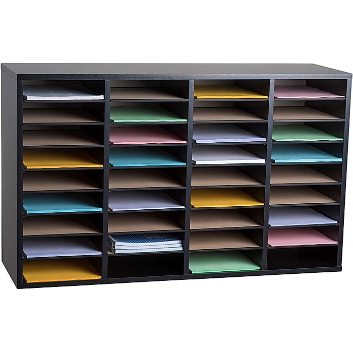 Wood Adjustable 36 Compartment Literature Organizer, Black 2 Pack