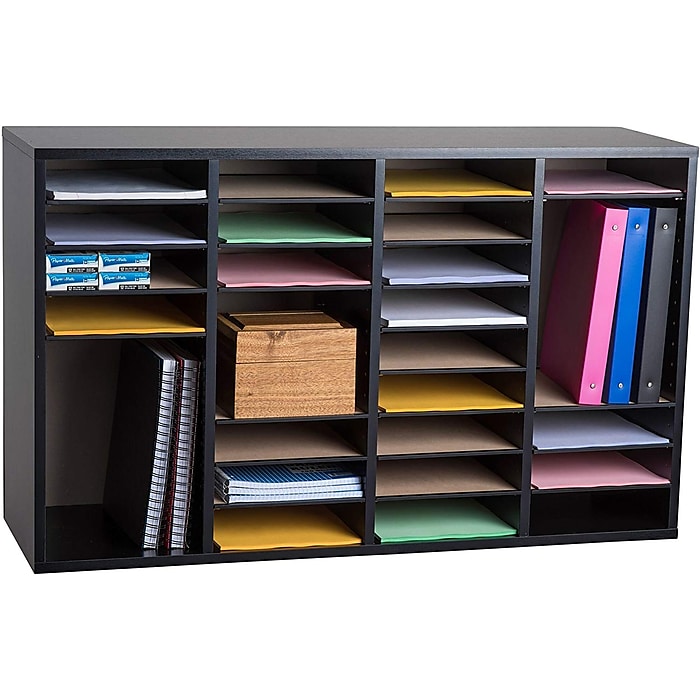 Wood Adjustable 36 Compartment Literature Organizer, Black 2 Pack