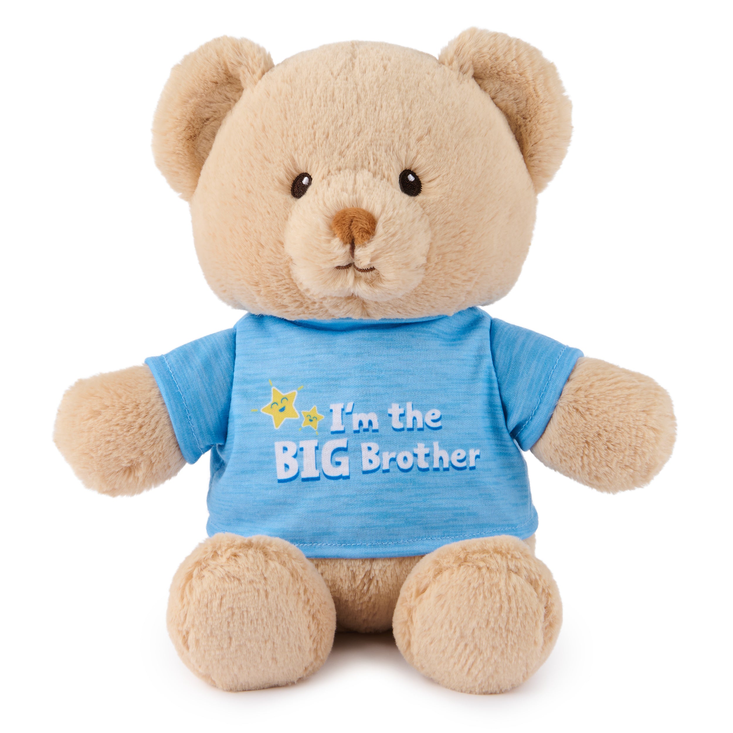 GUND “I'm the Big Brother” Sustainable Message Bear with Blue T-Shirt, Teddy Bear Made from 100% Recycled Materials for Ages 1 and Up, Tan, 12”