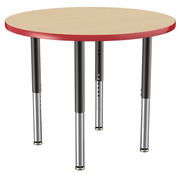 36" Round T-Molding Activity Table with Adjustable Super Legs - Maple/Red/Black