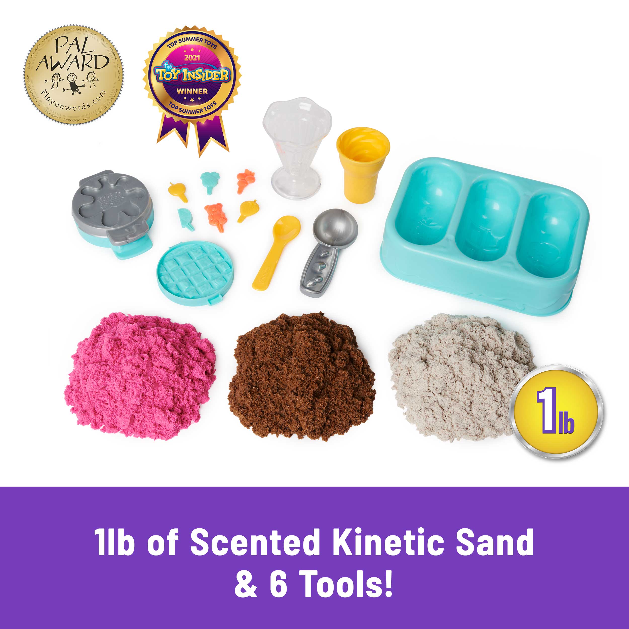 Kinetic Sand Scents, Ice Cream Treats Playset with 3 Colors Scented Play Sand & 6 Tools, Sensory Toys for Kids Ages 3 and up