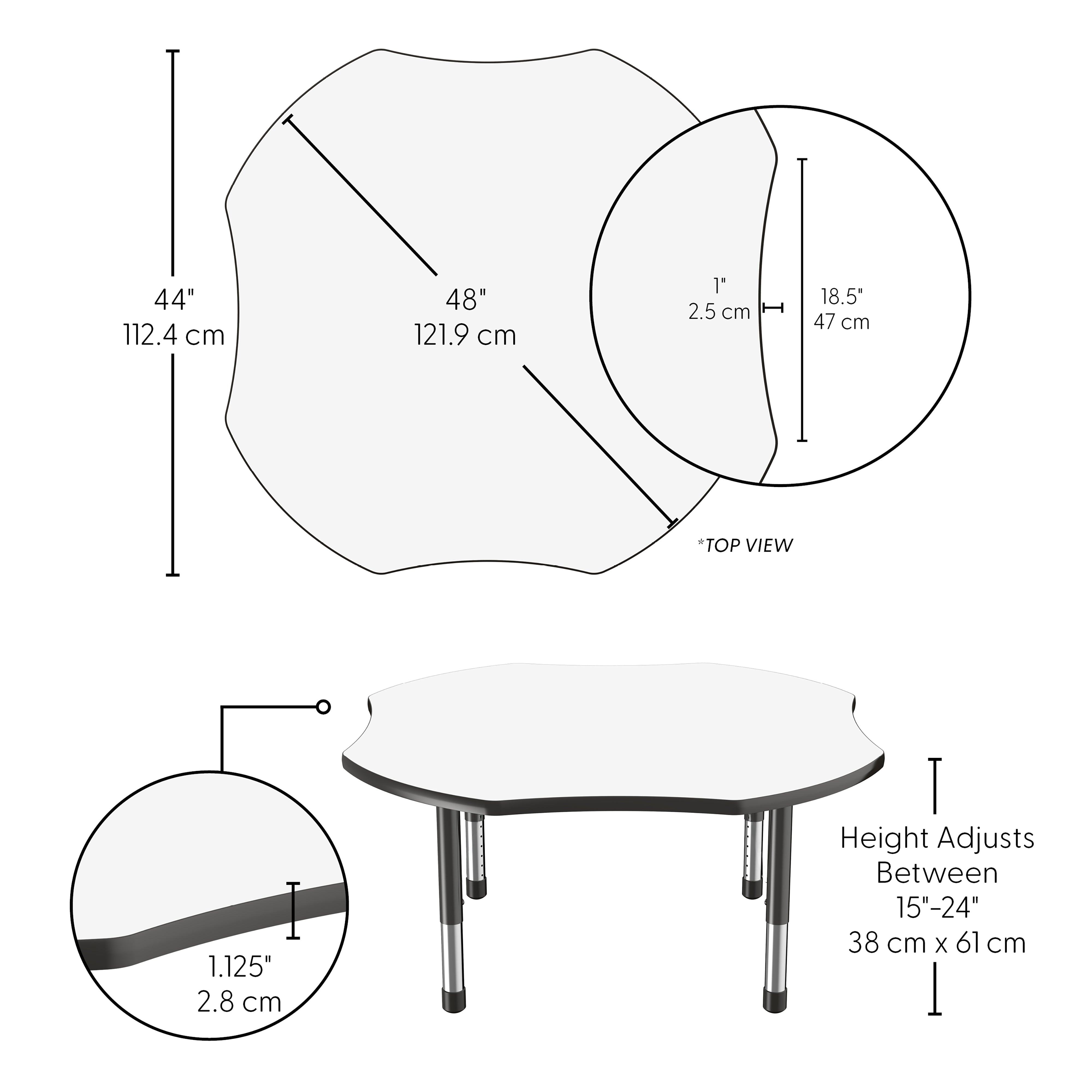 48" x 48" Clover Dry-Erase Activity Table with Adjustable Chunky Legs - Whiteboard/Black