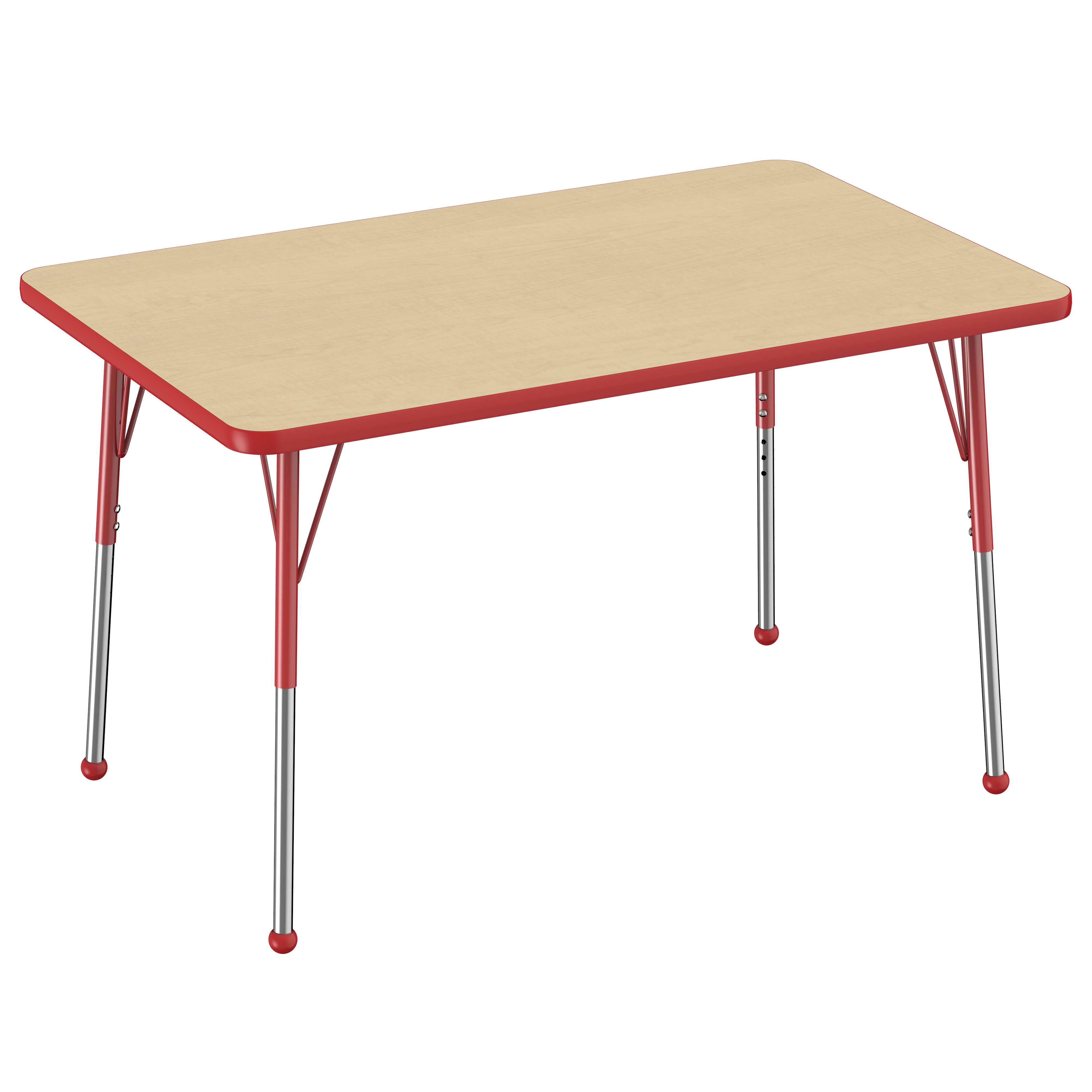 30" x 48" Rectangle T-Molding Activity Table with Adjustable Standard Ball Glide Legs - Maple/Red