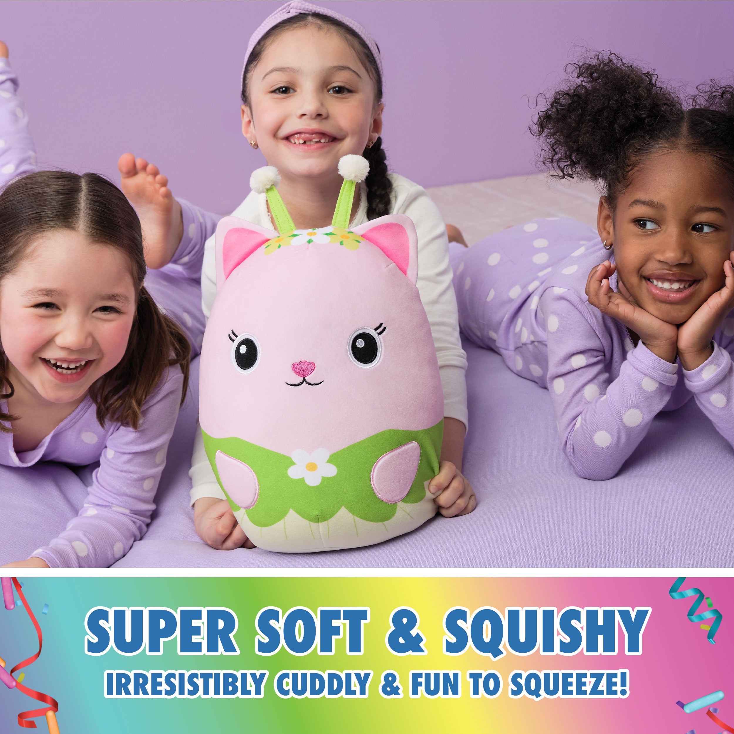 Gabby’s Dollhouse Official Kitty Fairy Squishy Plush Toy, Cat Stuffed Animal, Squishy Toys for Ages 1 & Up, Pink/Green, 12”