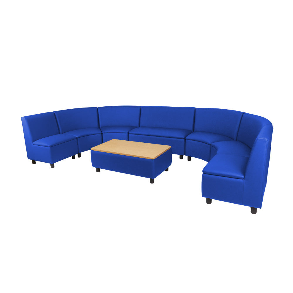 Kid Comfort Collective Modular Curved Seating with Coffee Table, 8-Piece Set - Blue/Maple Grain
