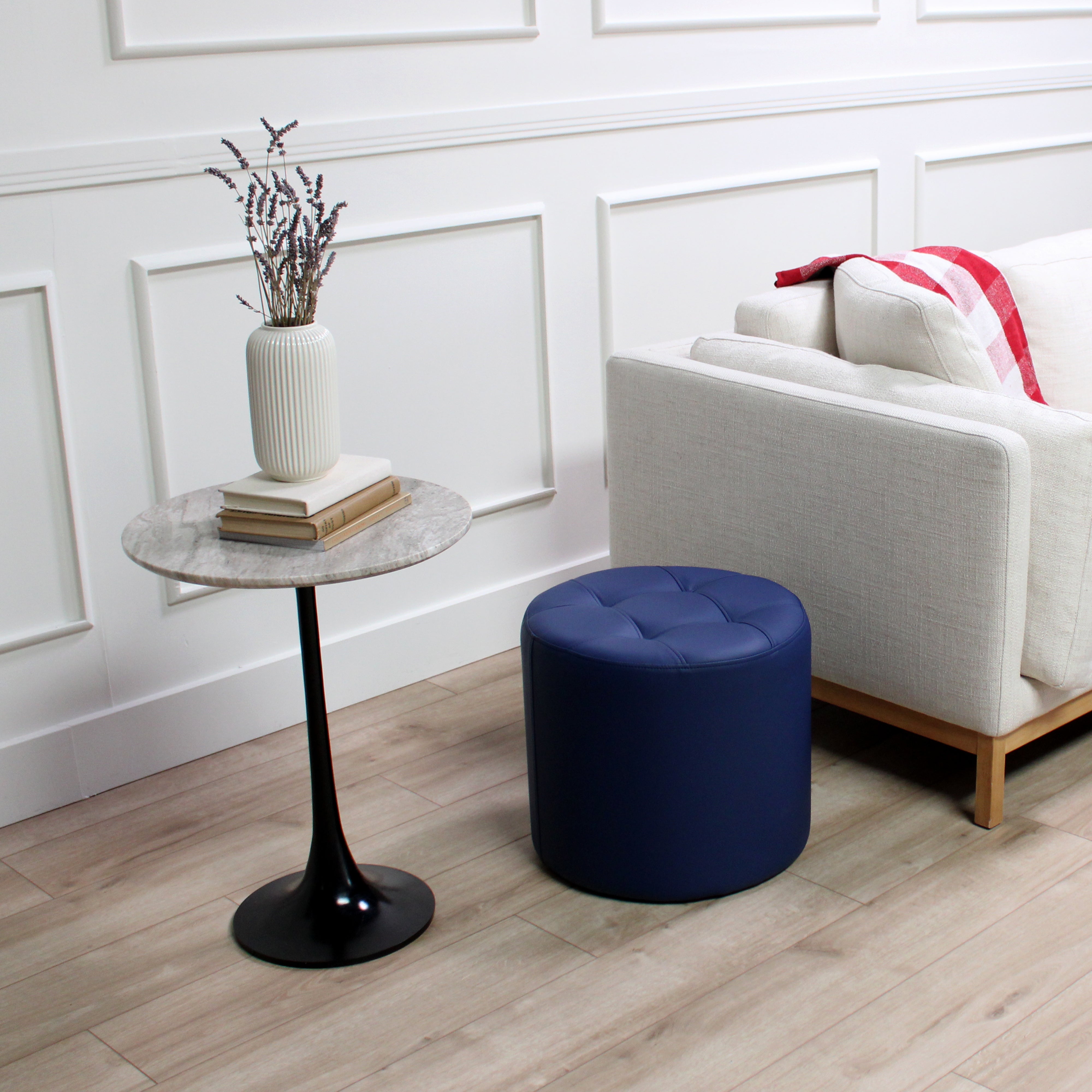 Tufted Round Ottoman 16" Height - Navy