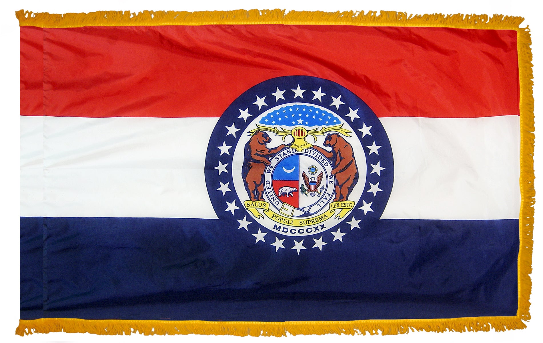 Missouri State Flag 4x6 ft. Nylon with Pole Sleeve and Gold Fringe for Parades, and Indoor Display