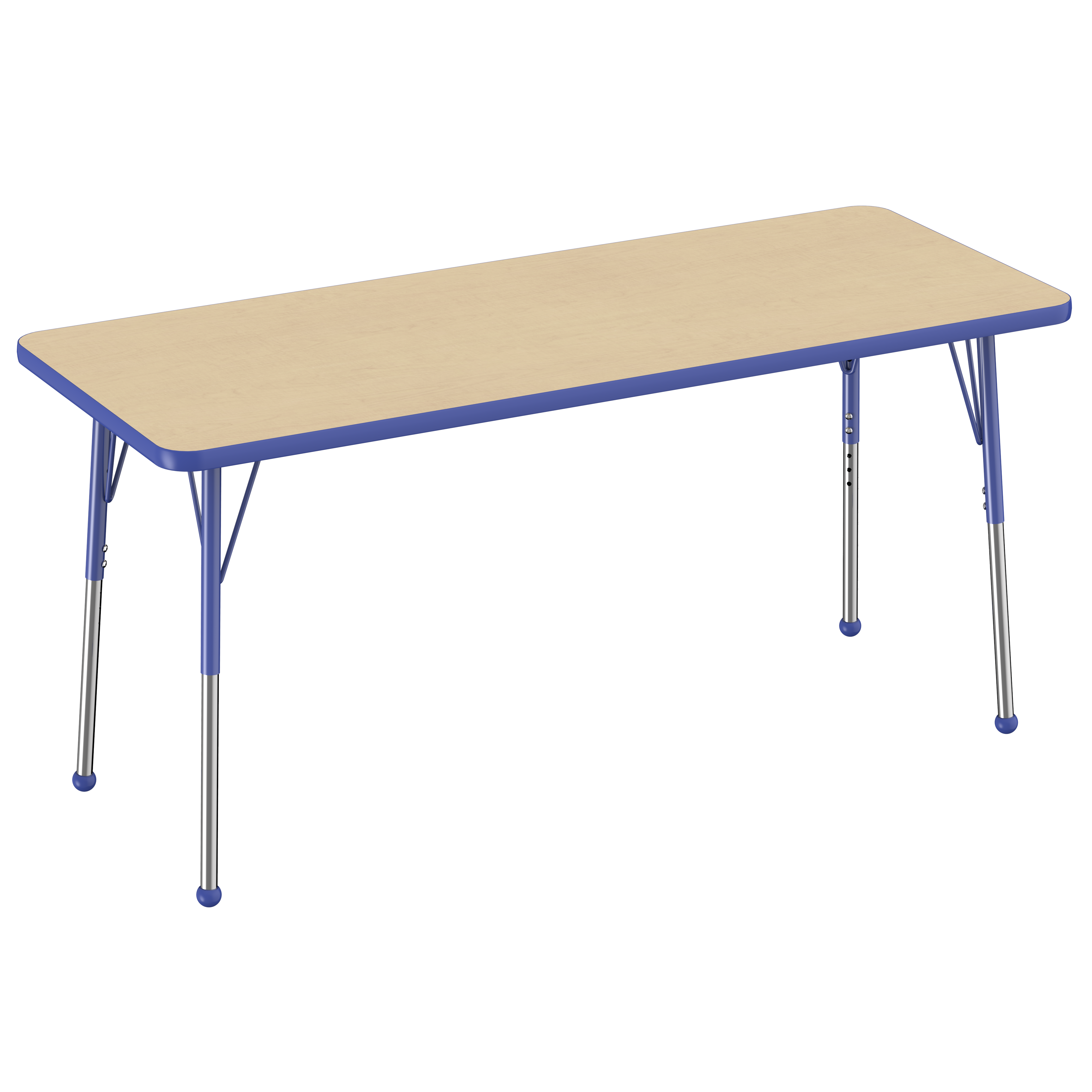 24" x 60" Rectangle T-Molding Activity Table with Adjustable Standard Ball Glide Legs - Maple/Blue