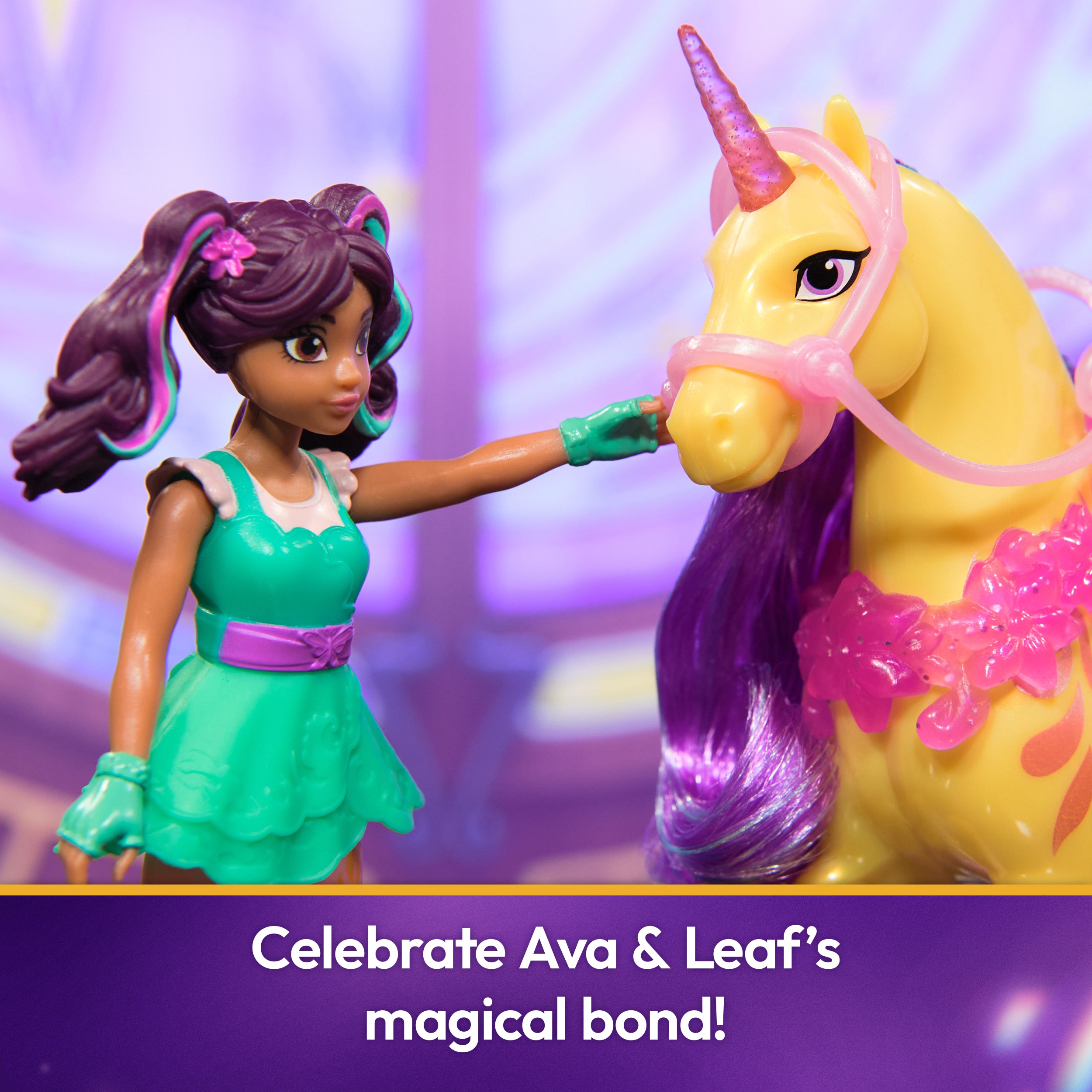 Unicorn Academy, Ava & Leaf Power of Friendship Set with Translucent Saddle & 2 Power Accessories, Dolls & Unicorn Toys for Girls Ages 4 and up