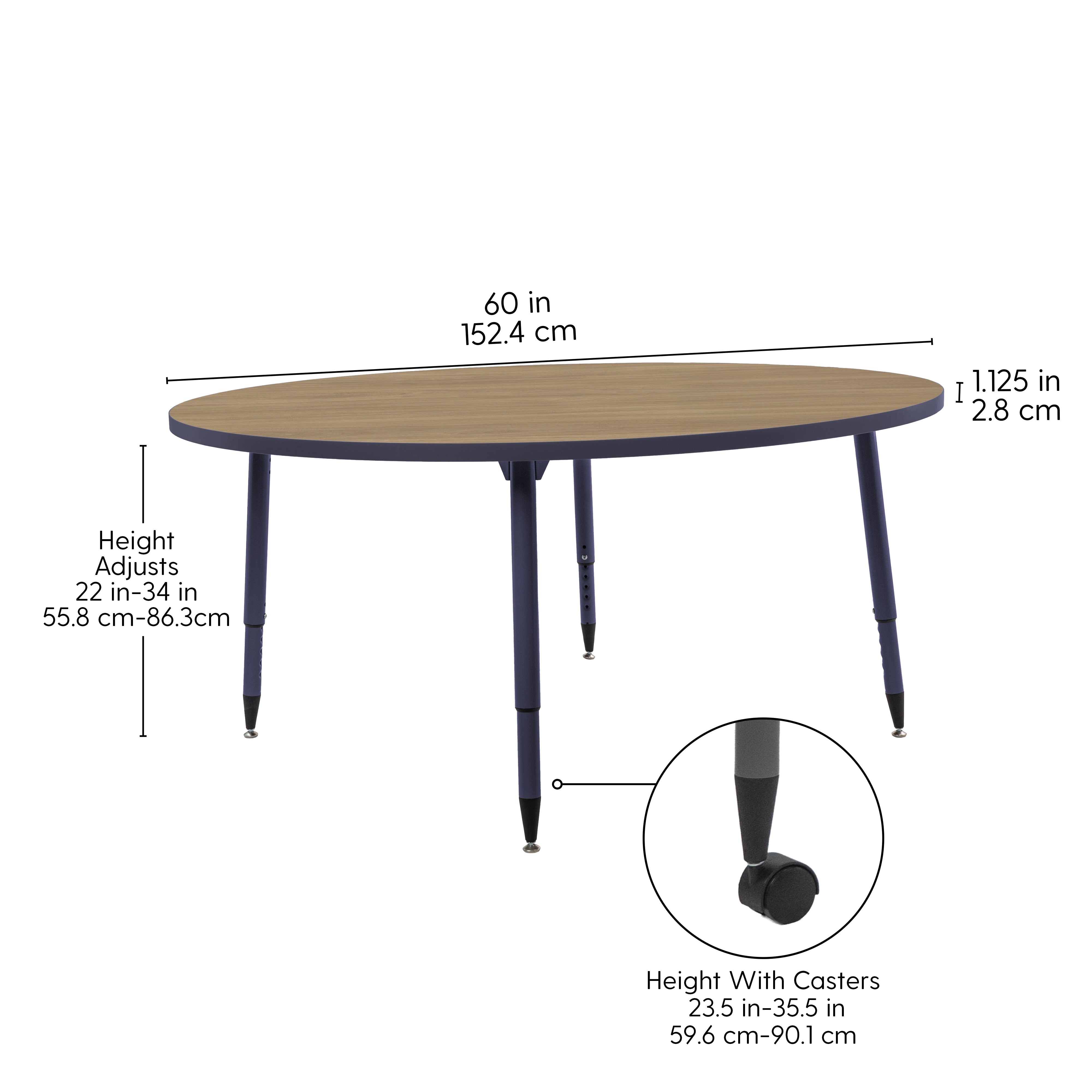 Adapte 60" Round Thermofused Activity Table with Adjustable Tapered Legs - Pasadena Oak/Navy