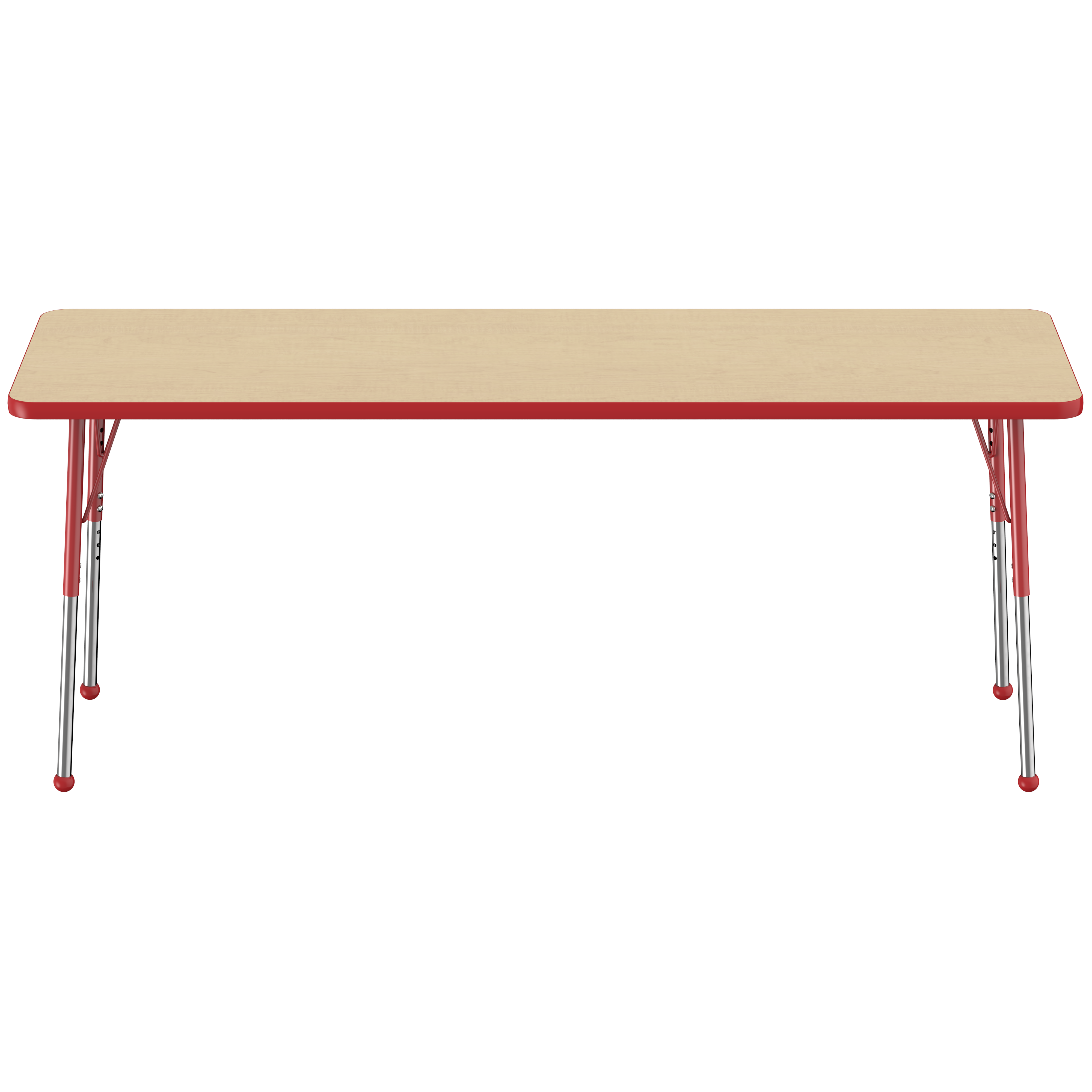 24" x 72" Rectangle T-Molding Activity Table with Adjustable Standard Ball Glide Legs - Maple/Red
