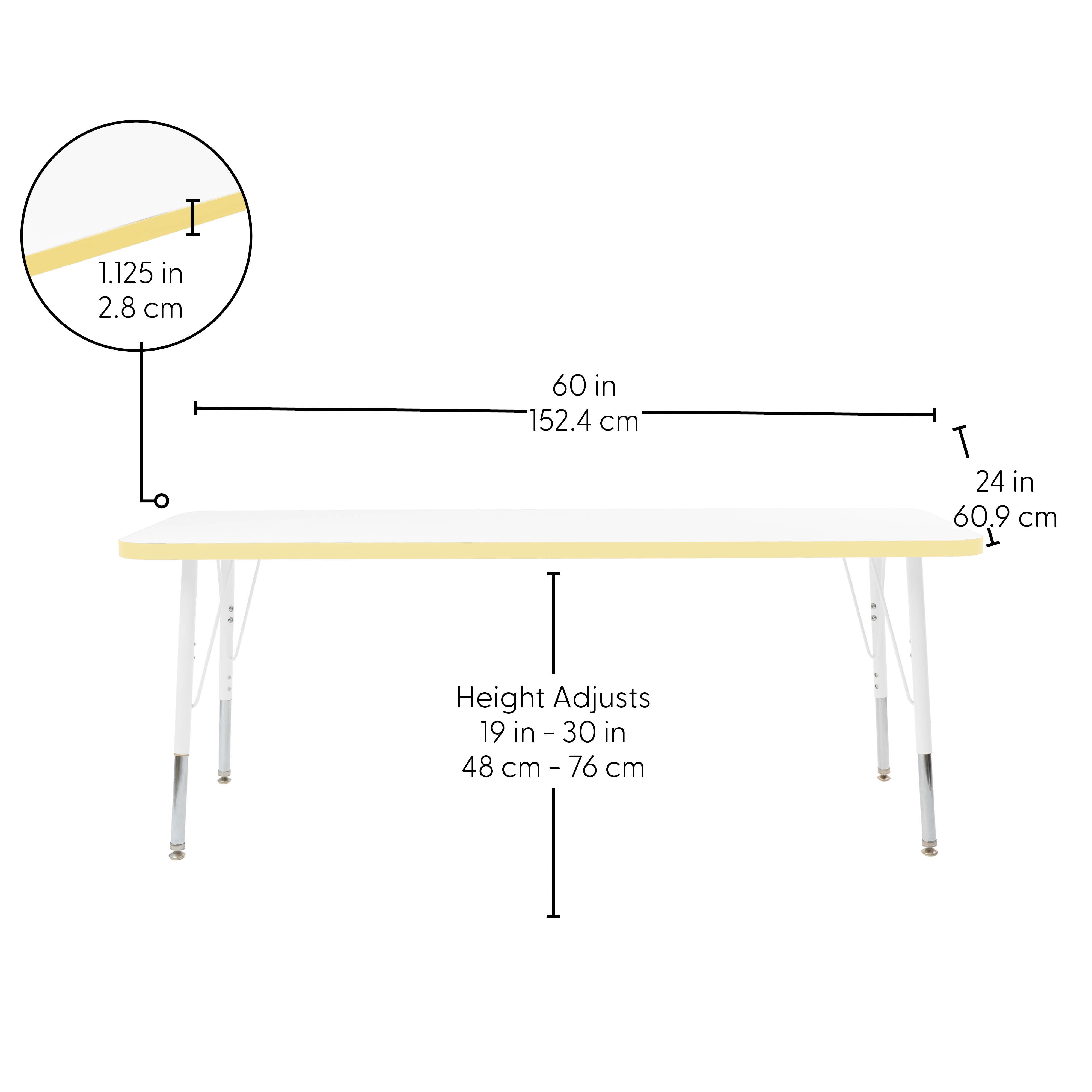 24" x 60" Rectangle Thermofused Activity Table with Adjustable Standard Swivel Glide Legs - White/Squash/White
