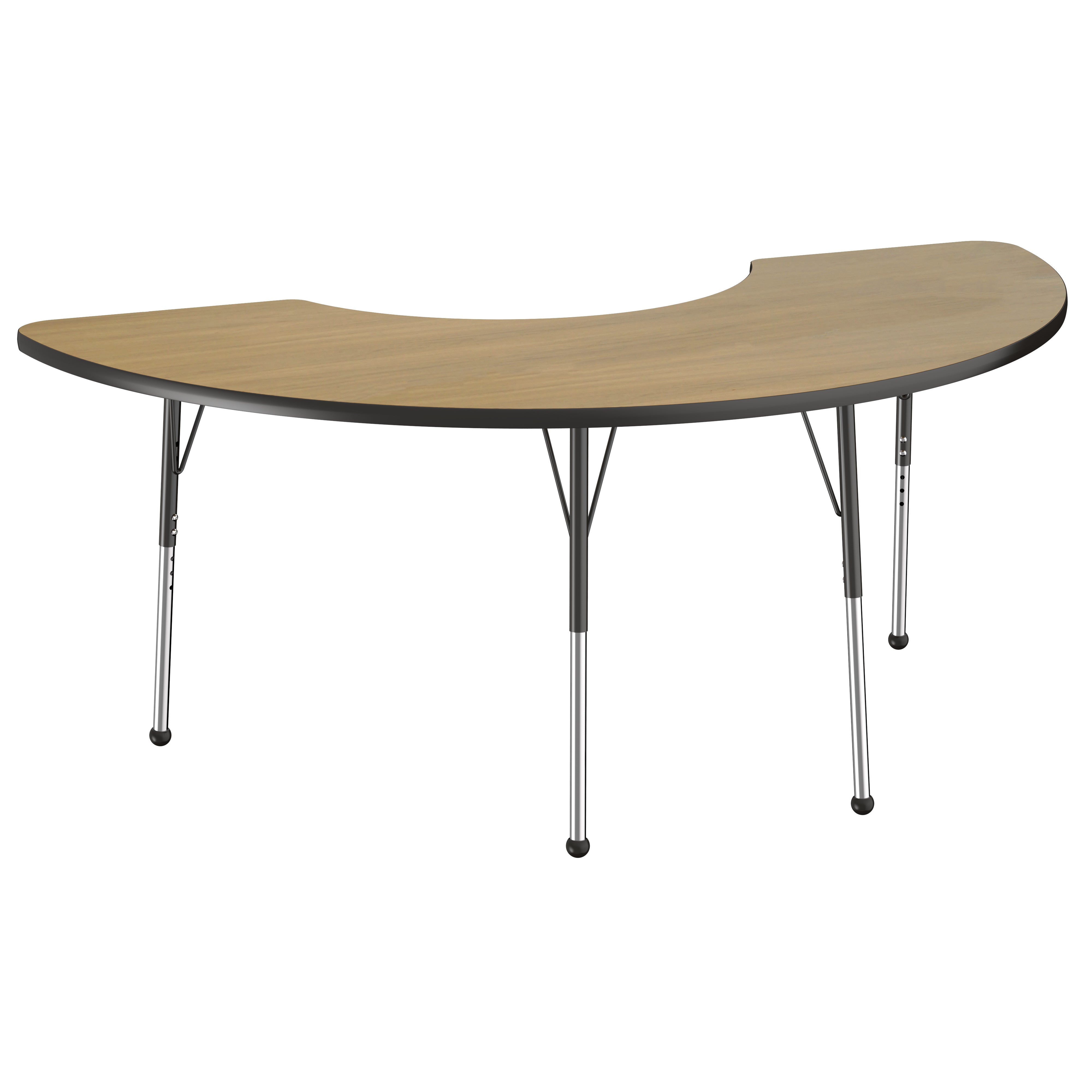 36" x 72" Half Moon Thermofused Activity Table with Adjustable Standard Ball Glide Legs - Pasadena Oak/Black