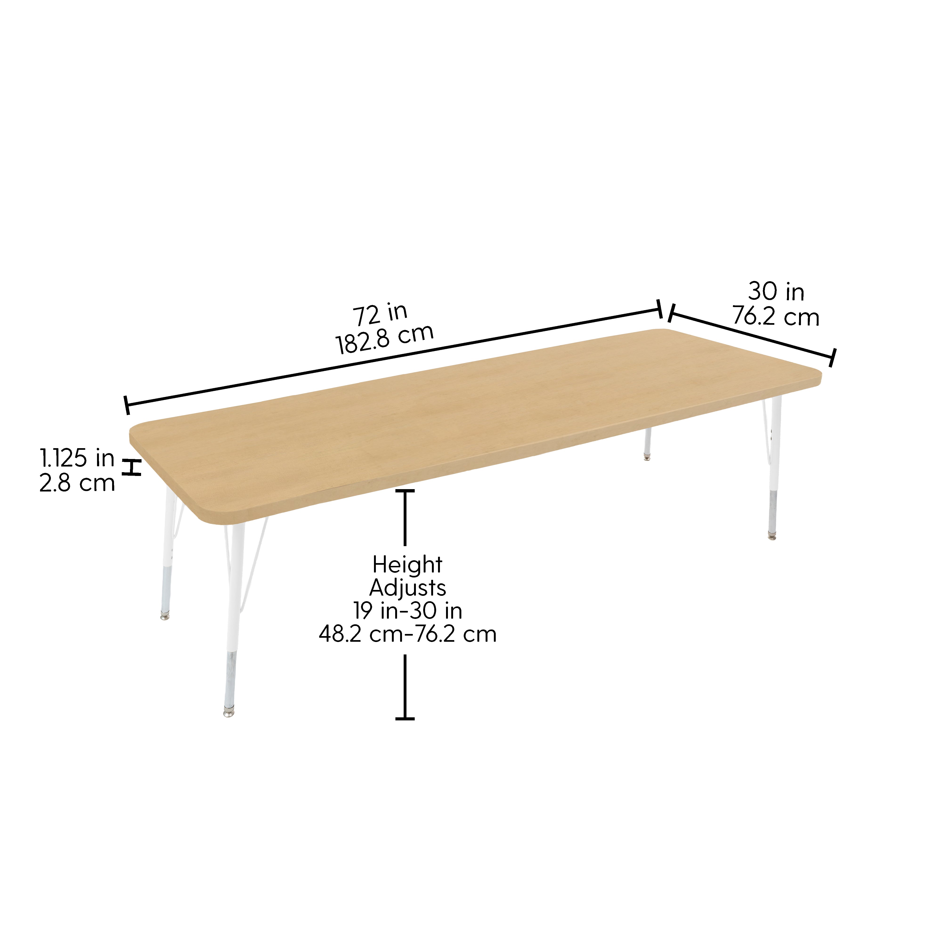 30" x 72" Rectangle Thermofused Woodgrain Activity Table with Standard Legs - Maple Grain/White