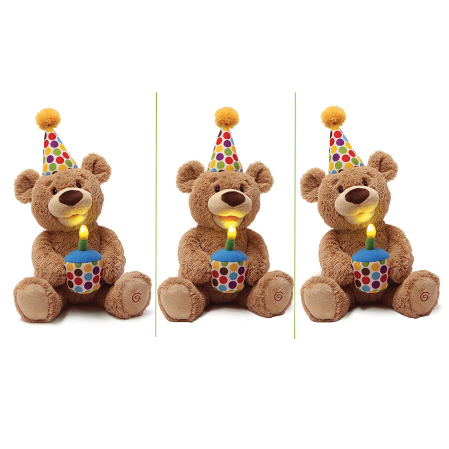GUND Happy Birthday Teddy Bear Bear Animated Plush Toy, Glow-in-the-Dark Singing Stuffed Animal, Brown, 10”