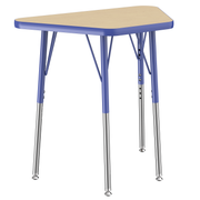 18" x 30" Trapezoid T-Molding Activity Table with Adjustable Standard Swivel Glide Legs - Maple/Blue