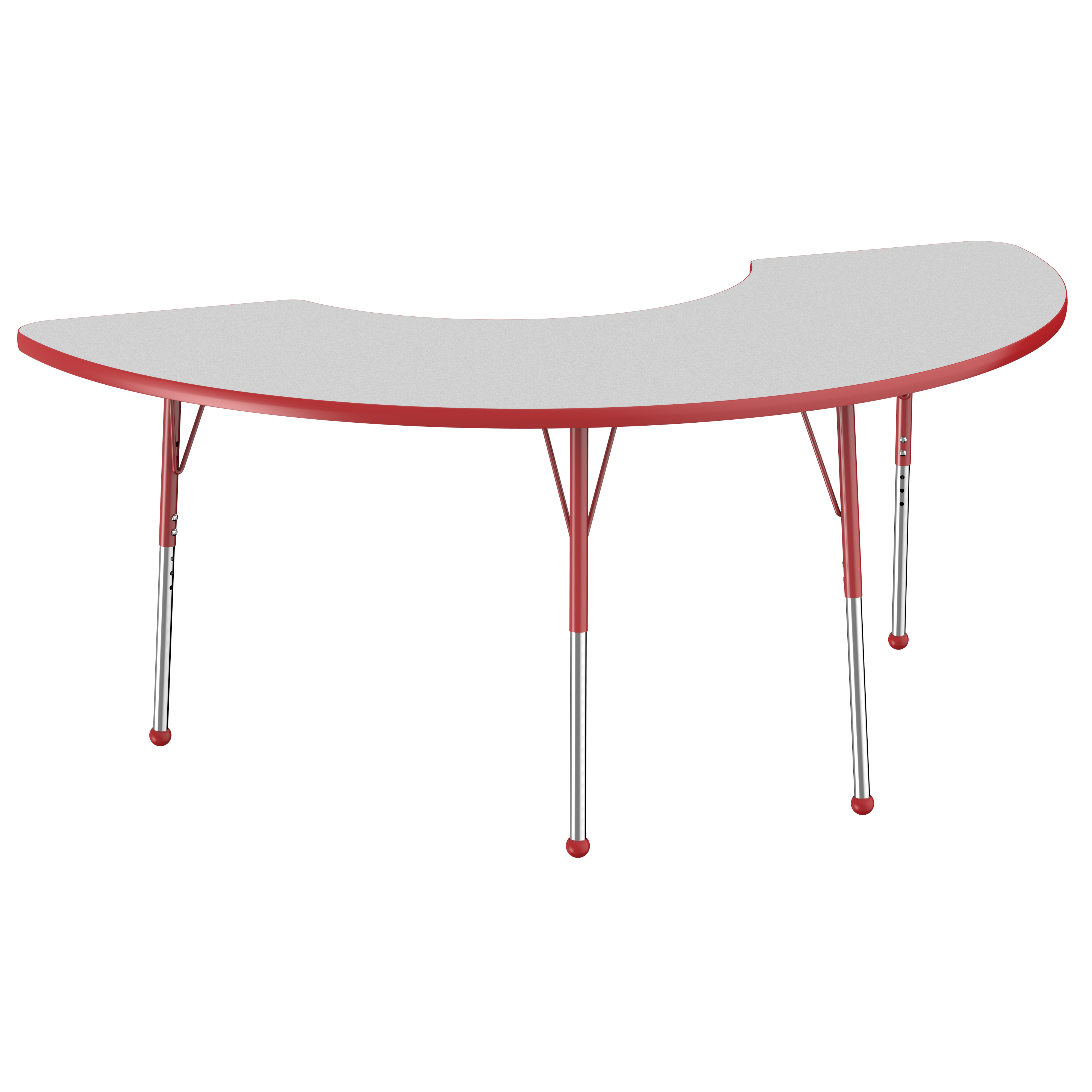 36" x 72" Half Moon T-Molding Activity Table with Adjustable Standard Ball Glide Legs - Gray/Red