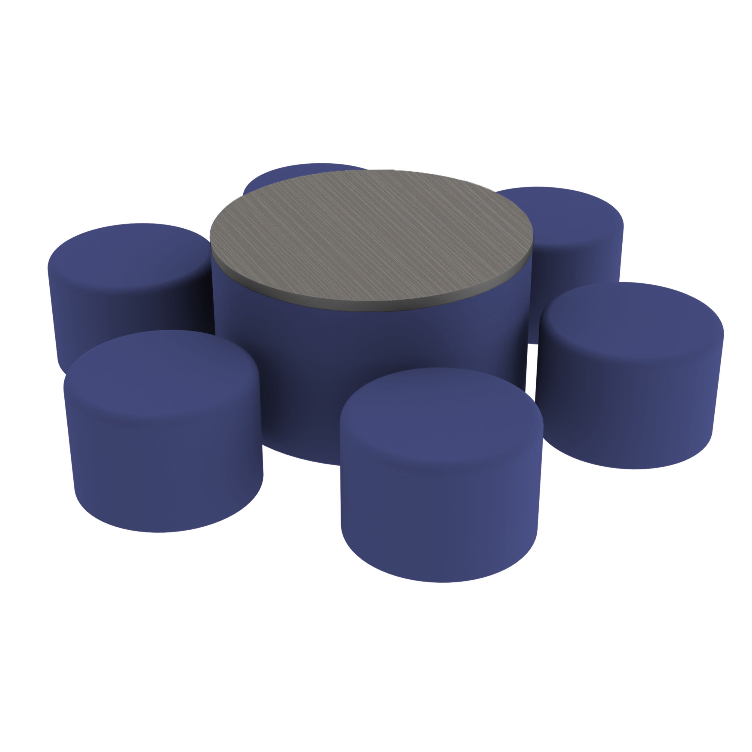 Pro Series 30" Round Ottoman Table with Round 12" H Seating, 7-Piece Set - Navy/Cosmic Strandz