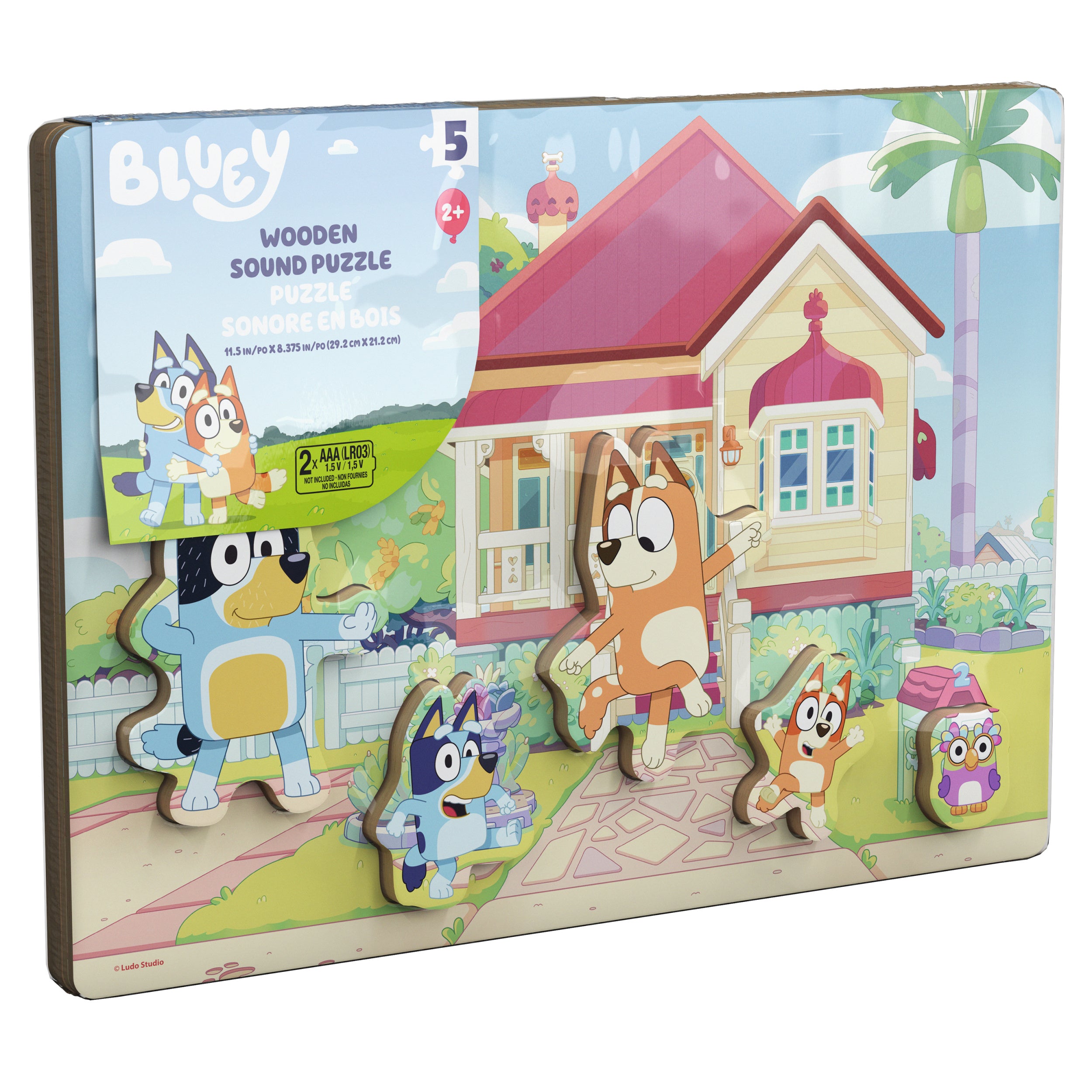 Spin Master Games, Bluey Sound Puzzle, 5-Piece Wood Puzzle for Toddlers & Kids, Featuring Bluey & Family with Sounds from the Show, Wooden Toddler Learning Toy, for Ages 3 & Up