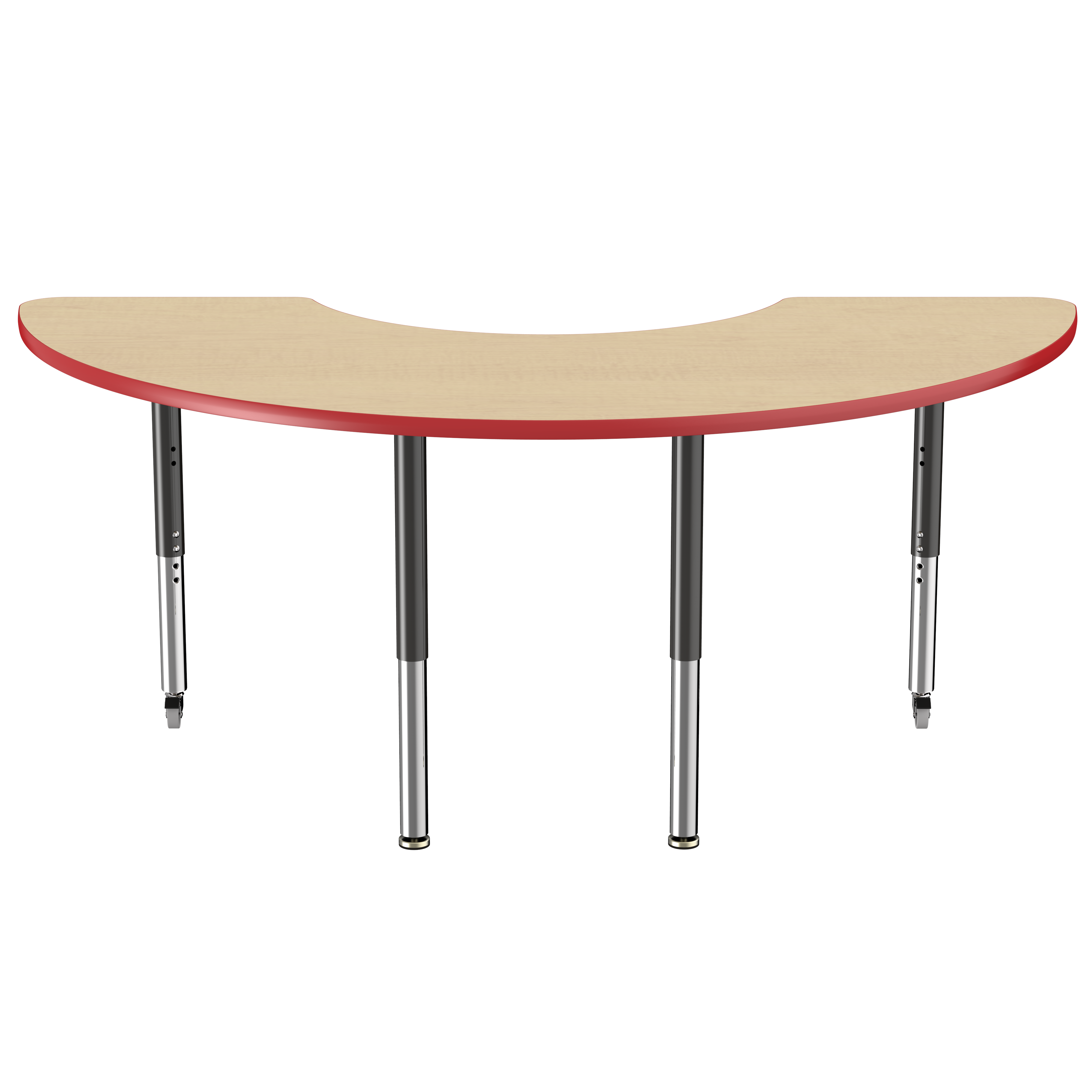 36" x 72" Half Moon T-Molding Activity Table with Adjustable Super Legs - Maple/Red/Black
