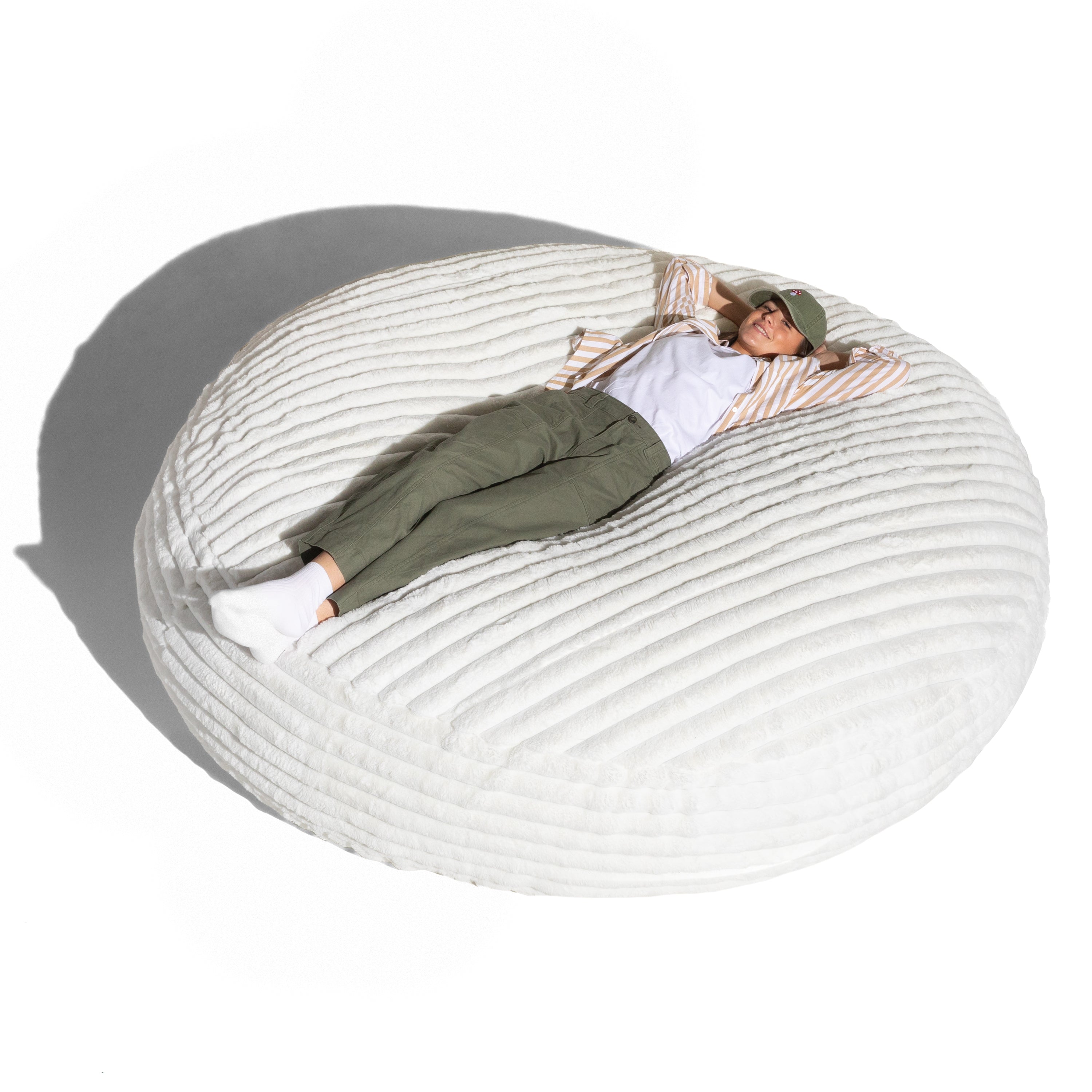 Jaxx Cocoon Bean Bag Bed for Adults - 2-in-1 Giant Bean Bag Sleeper and Convertible Lounger - Made in the USA - 7 Foot, Mondo Fur Ivory