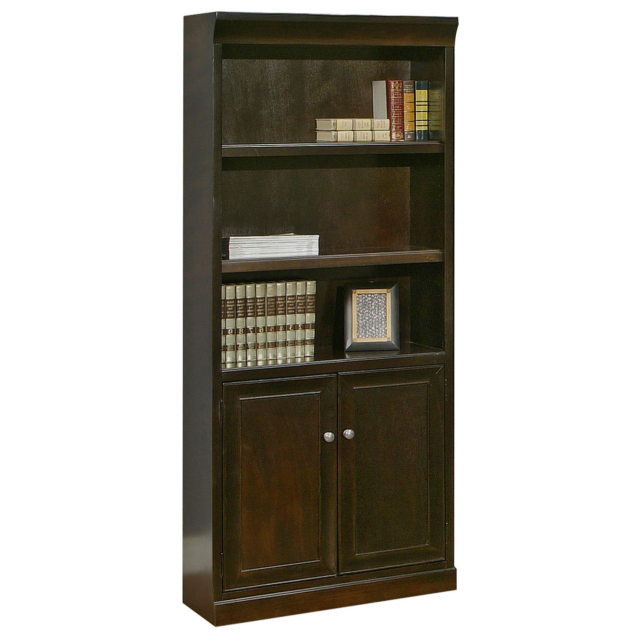 OfficeSource Markle Bookcase with Doors - 72''H X 30''W - Rich Espresso