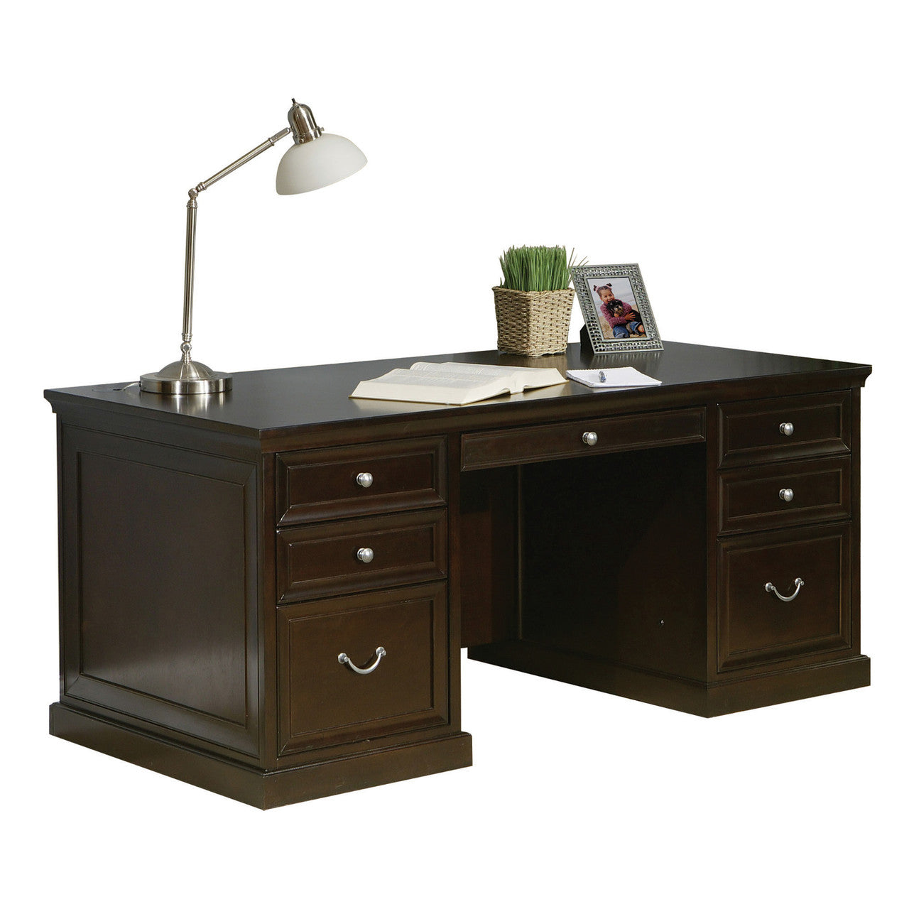 OfficeSource Markle 68"W Double Pedestal Desk - Rich Espresso
