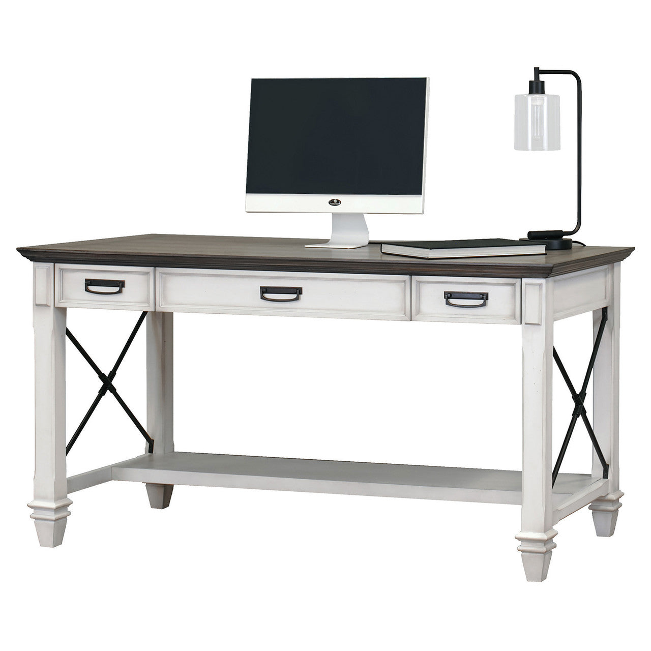 OfficeSource Refined 60"W Writing Desk - Vintage Linen with Dry Gray Tops