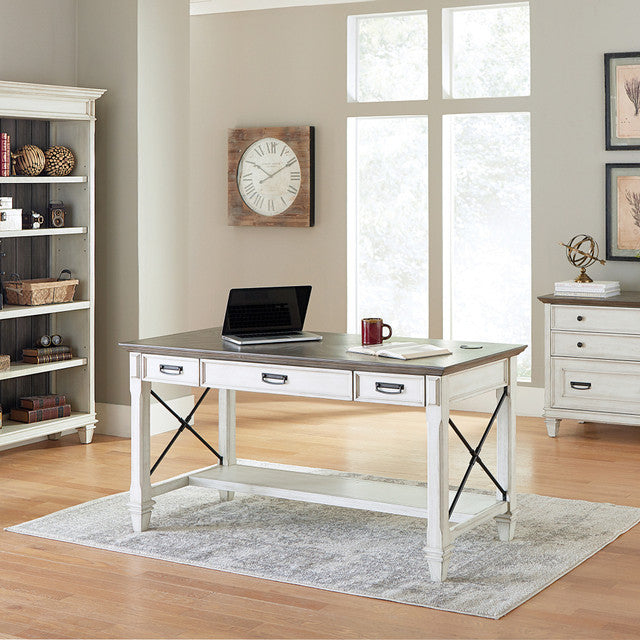 OfficeSource Refined 60"W Writing Desk - Vintage Linen with Dry Gray Tops